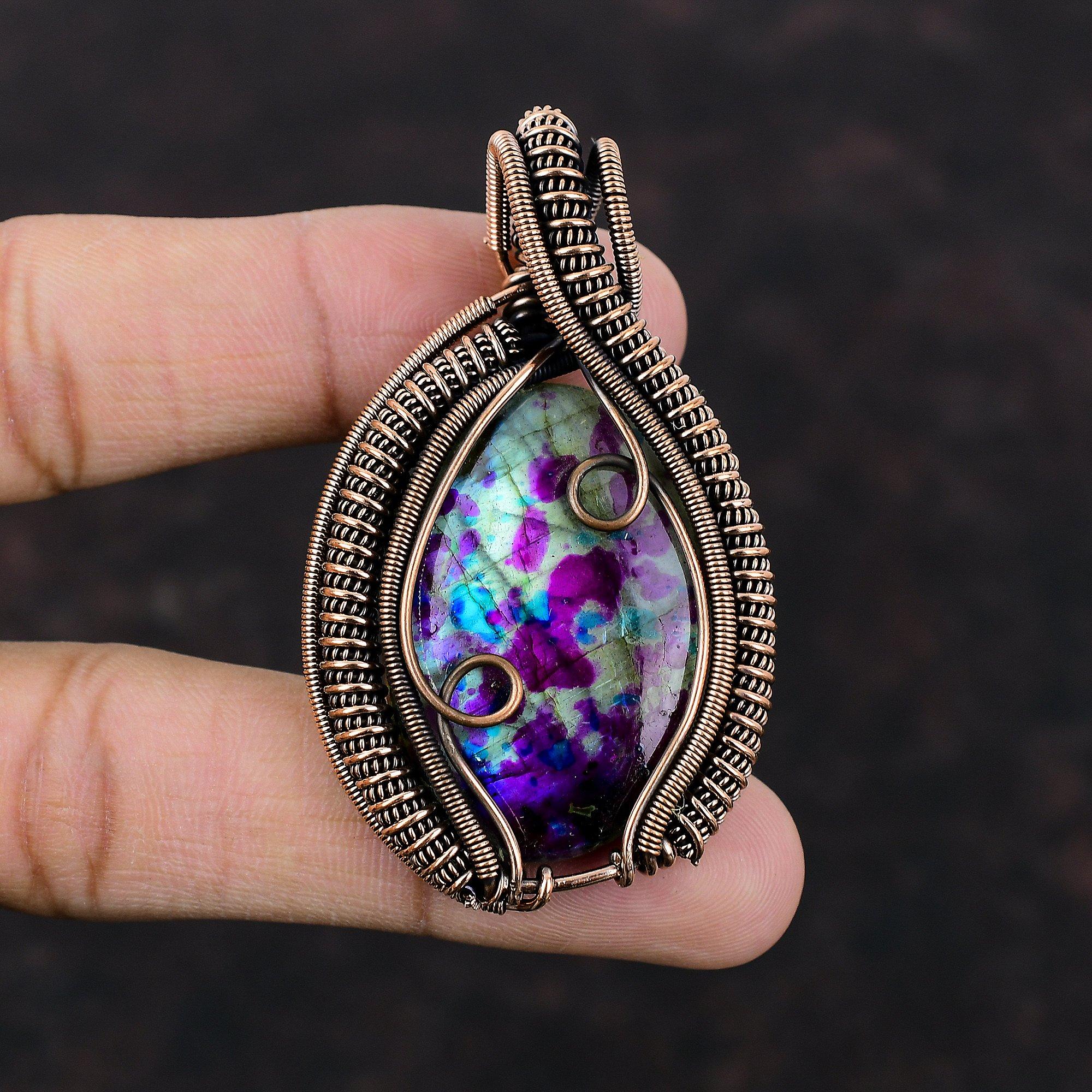 Multi Fire Labradorite Pendant Gemstone Pendant Copper Wire Wrapped Pendant Handmade Pendant Unique Copper Jewelry Designer Pendant For Gift