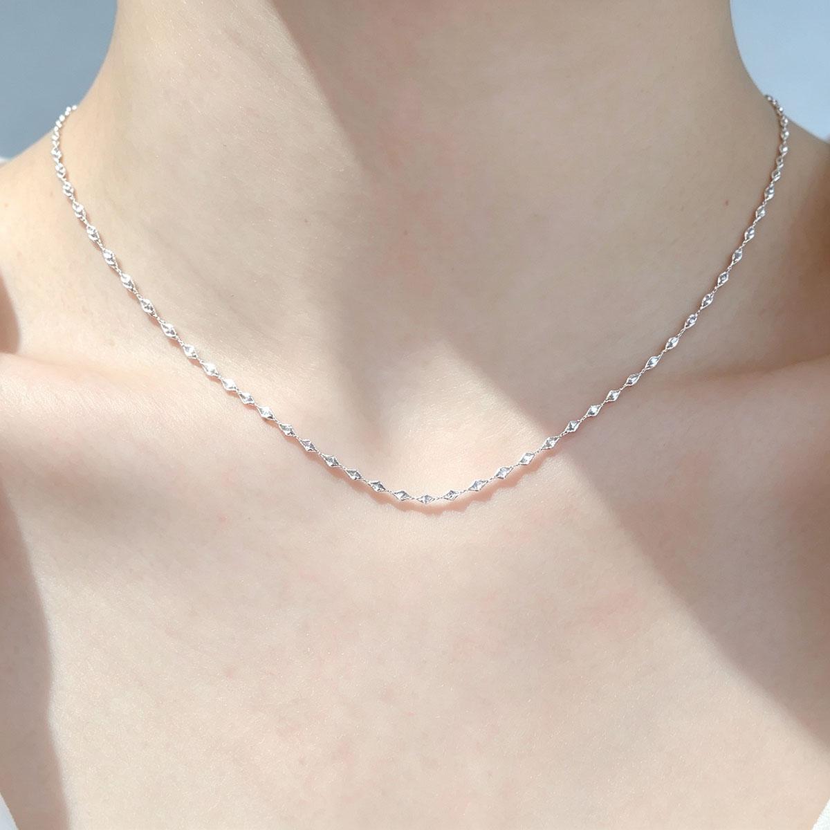 New Style Silver Water Ripple Collarbone Chain New Chinese Style Simple Thin Chain Women Necklace Single Chain Daily Wear Accessory