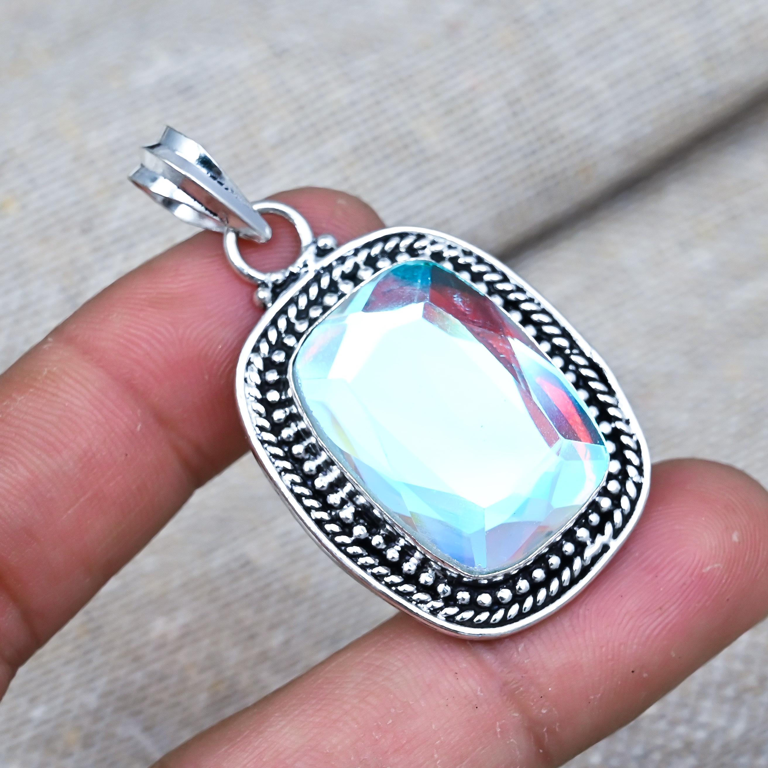 Mystic Topaz natural Gemstone Pendent Jewelry 925 Solid Sterling Gift Silver For Her