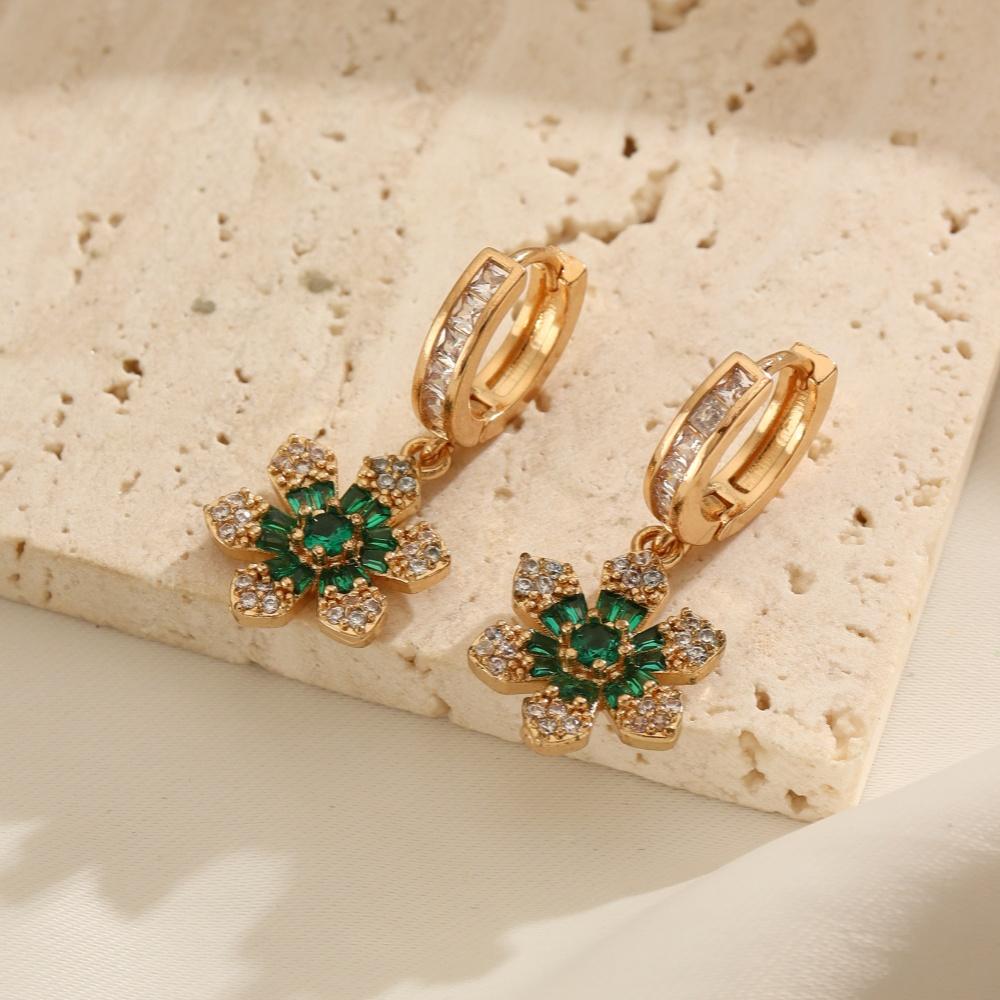 1 Pair Fashion Zirconia Flowers Dangle Earrings for Women Golden Earring Jewelry Wedding Party Accessories
