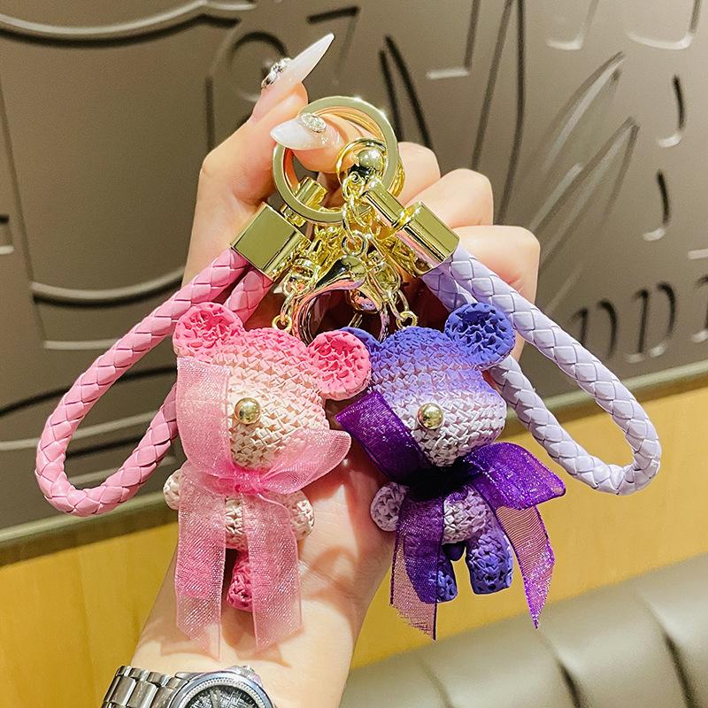Cute Bear Key Chain Multicolor Bow Bell Resin Keychain Doll Bag Pendant Holiday Car Key Ring For Girls Gift