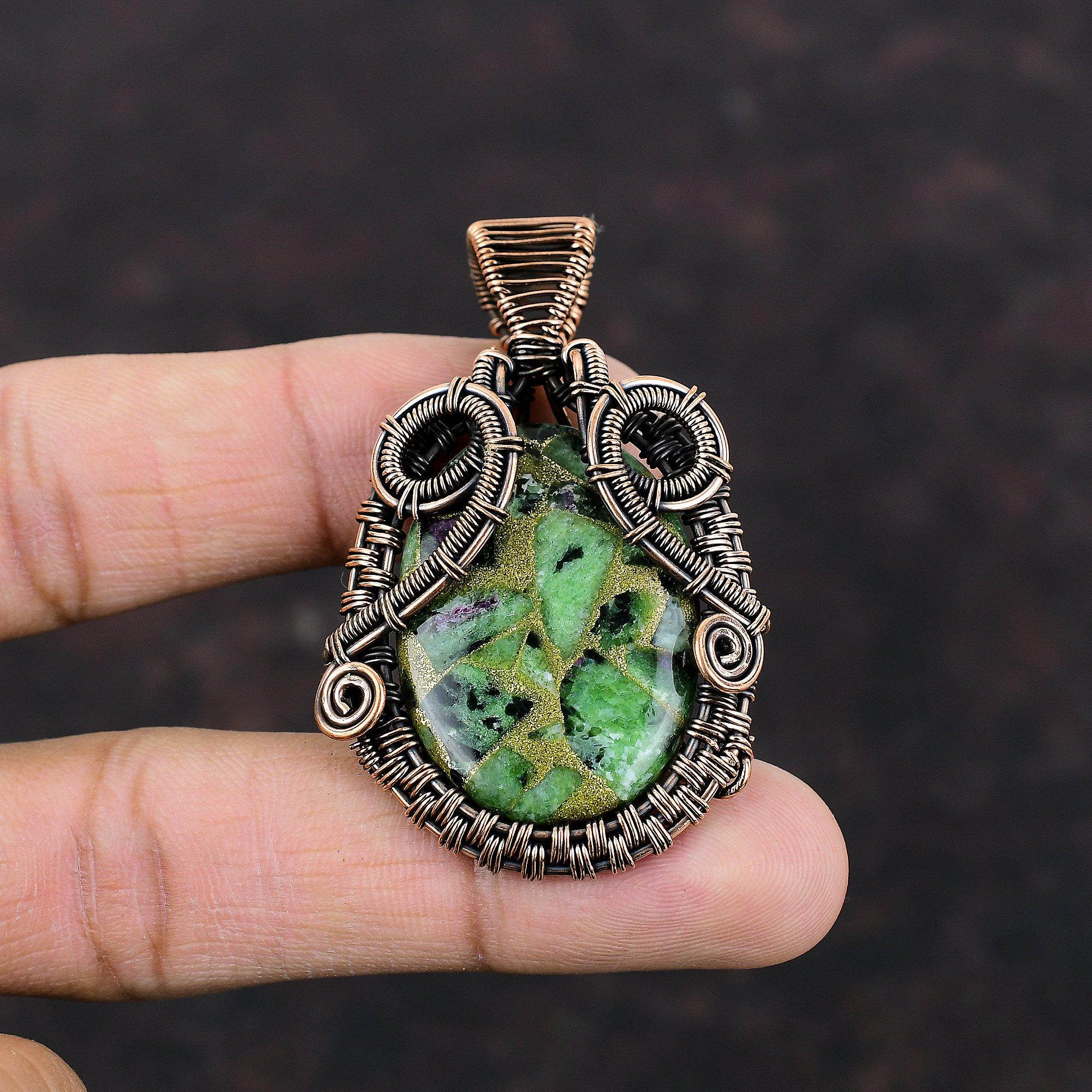 Copper Ruby Zoisite Pendant Copper Wire Wrapped Pendant Handmade Boho Jewelry Natural Gemstone Pendant Gift For Mom Designer Copper Jewelry