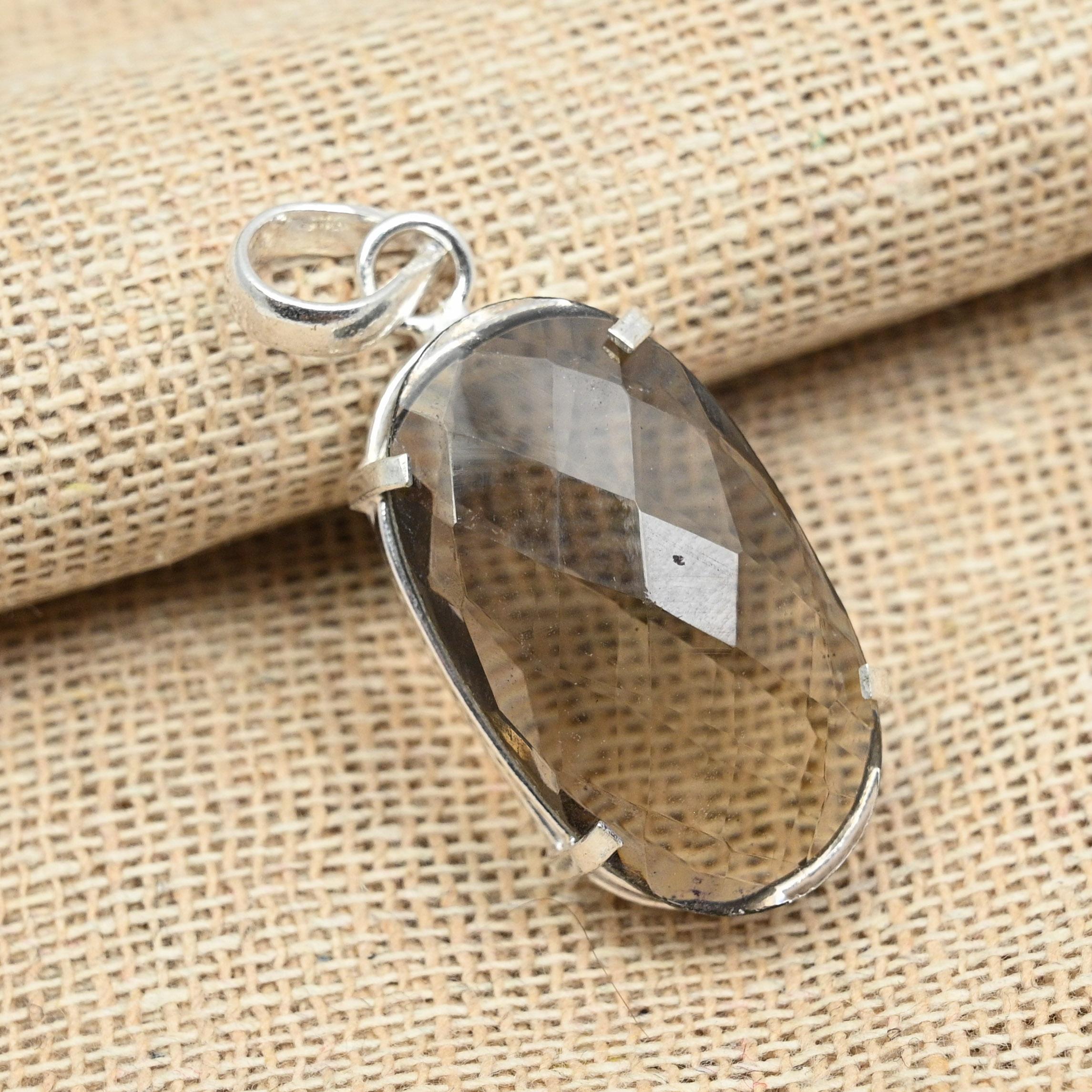Faceted Smoky Topaz Gemstone 925 Sterling Silver Jewelry Handmade Charming Pendant
