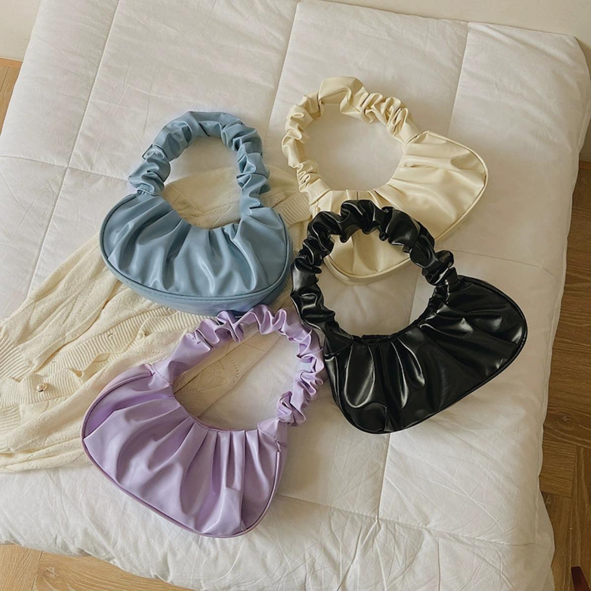 New Korean Style Shoulder Dumpling Bag, French Style Bag, Fashionable Cloud Bag, Pleated Handbag for Women