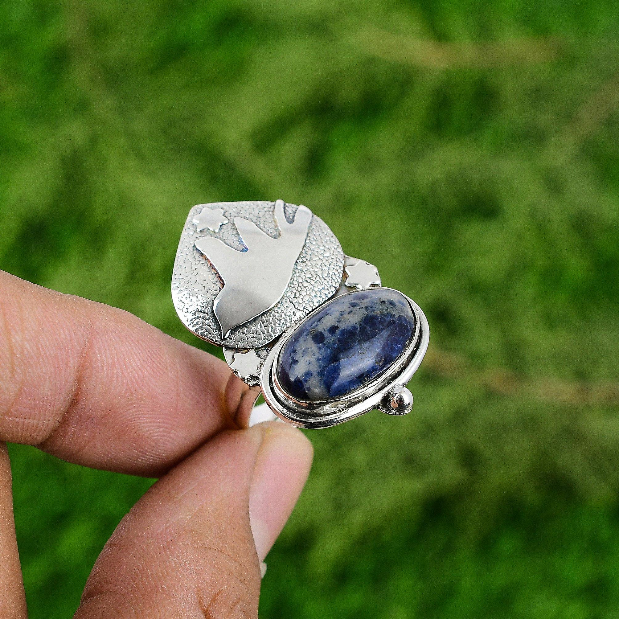 Womens day Deal Sodalite Stone Bird Statement Promise Ring 925 Sterling Silver