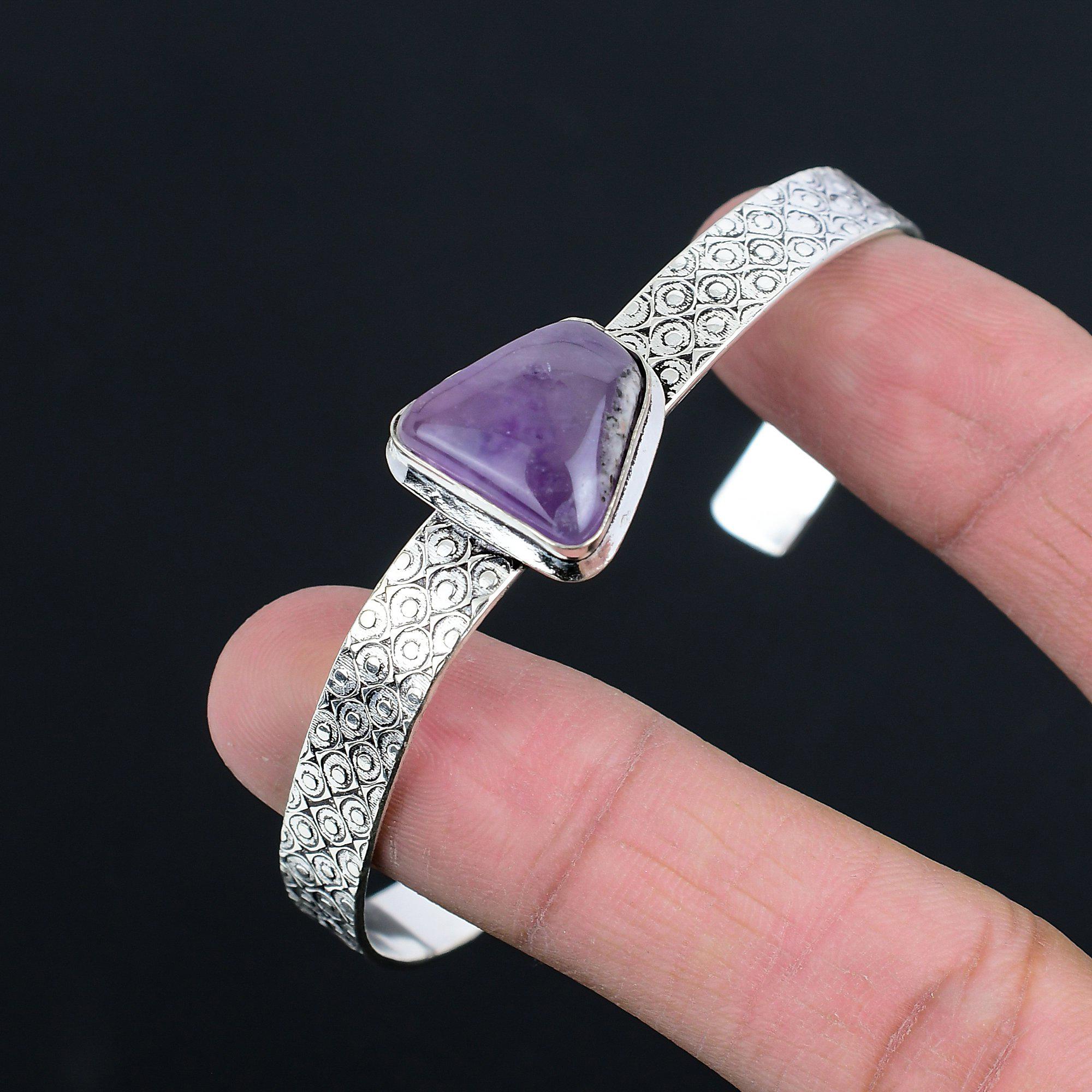 Daughters Day Sale 925 Silver Trillion Star Amethyst Gemstone Wedding New Bangle