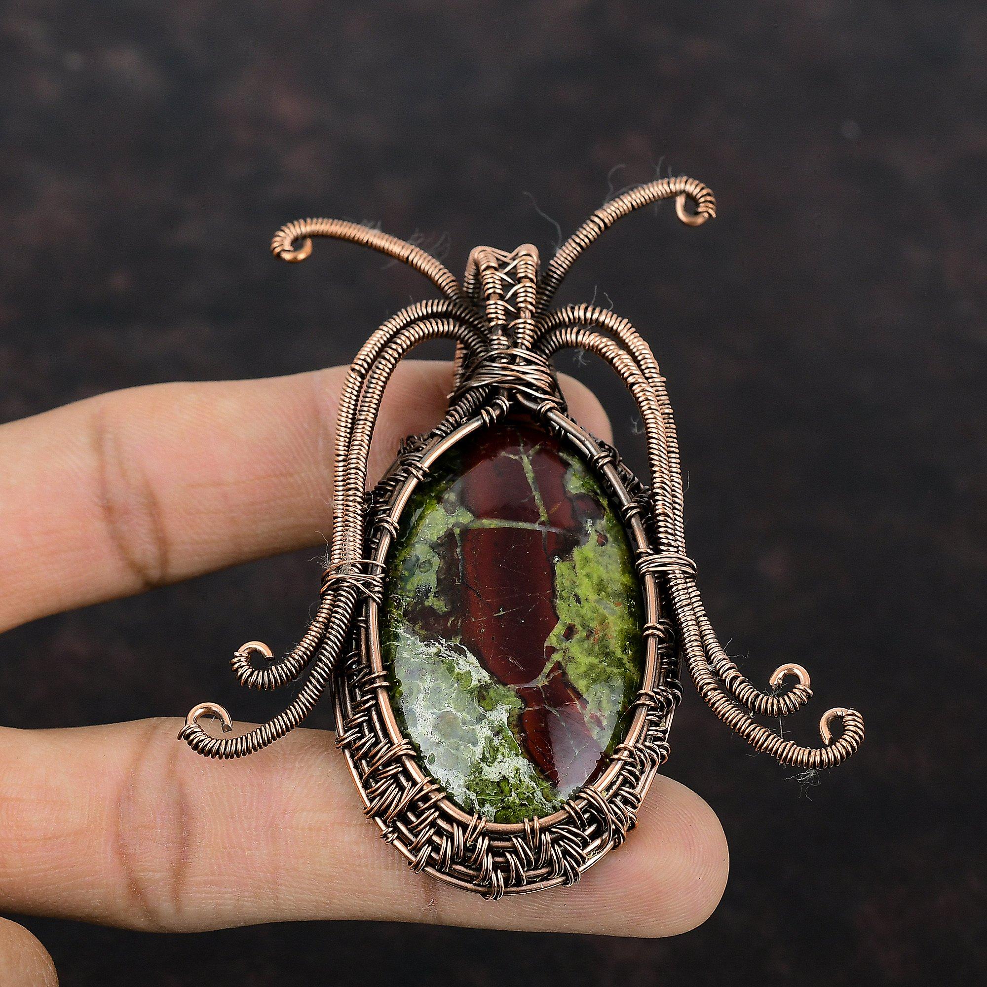 Dragon Bloodstone Pendant Copper Wire Wrapped Pendant Handmade Gemstone Pendant Copper Wire Jewelry Latest Design Pendant Engagement Gifts