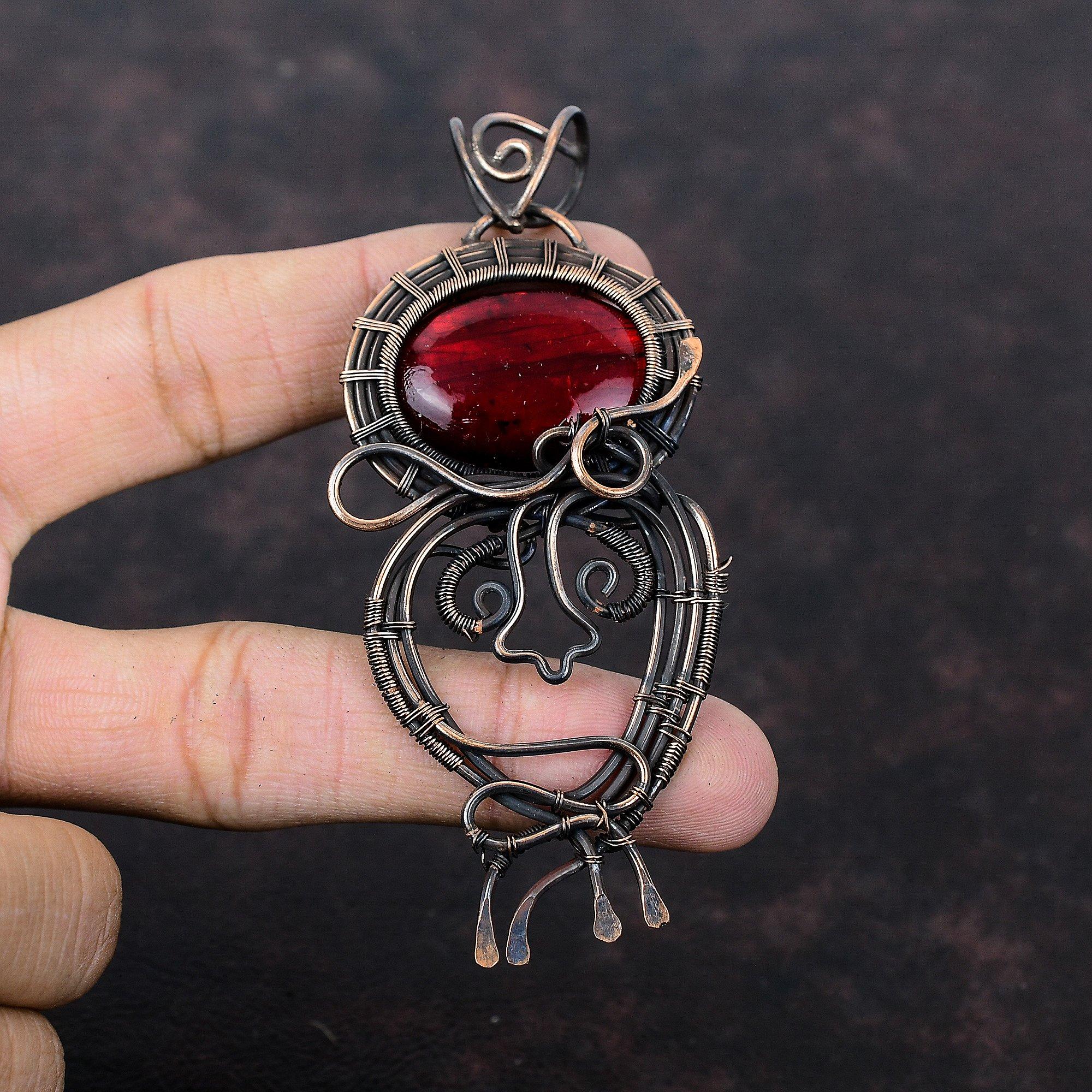 Red Fire Labradorite Pendant Copper Wire Wrapped Pendant Gemstone Pendant Copper Jewelry Handmade Pendant Wire Wrap Jewelry Gift For Mother