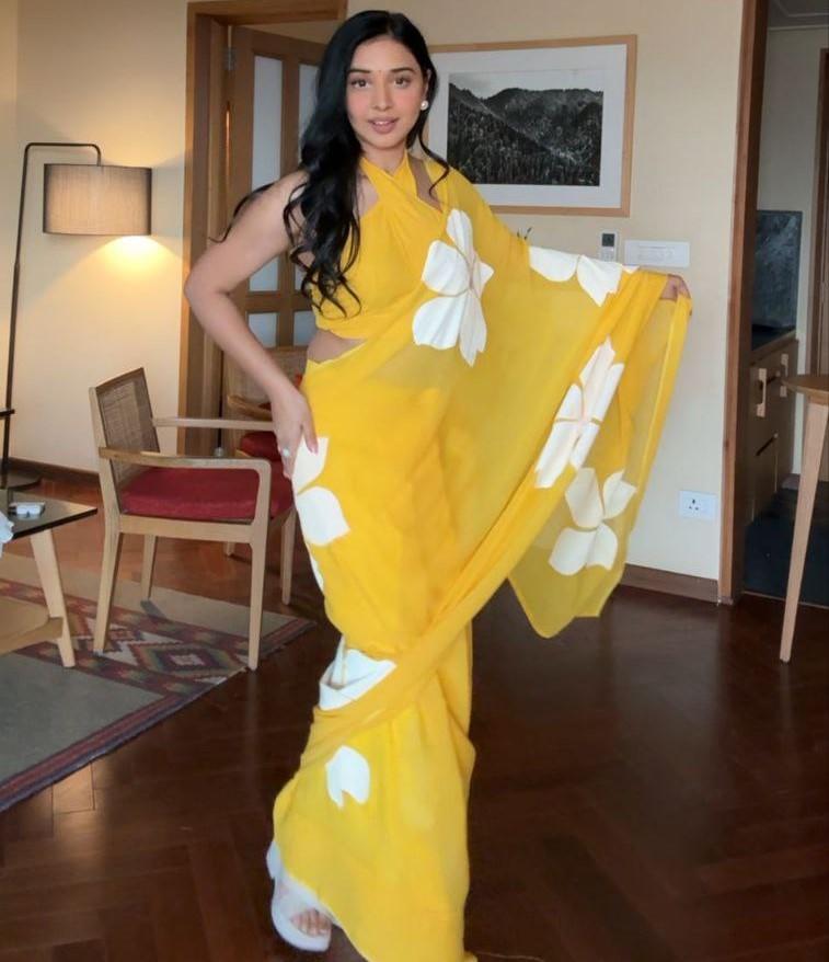 Trending Indian Ready To Wear Yellow Georgette Saree