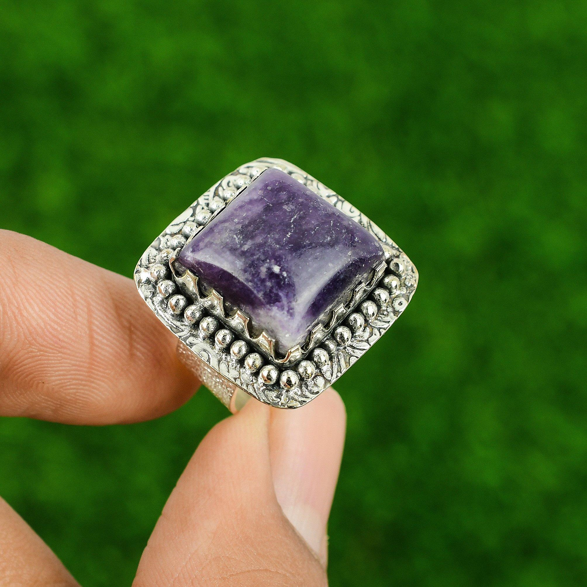 Lepidolite Gemstone 925 Sterling Silver Bezel New Statement Sister Ring US 6.5