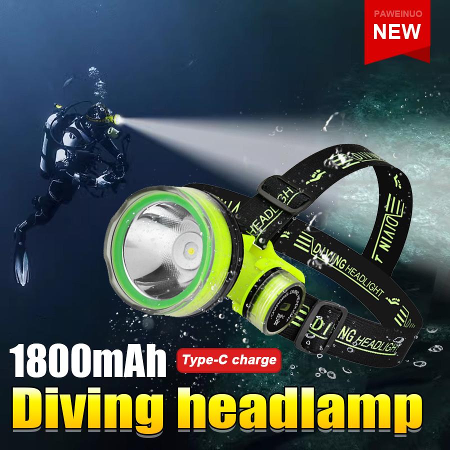 Professional Diving Headlamp Diving 100M Strong Light LED Headlight IPX8 Waterproof Scuba Head Lamp Amphibious Portable Lantern