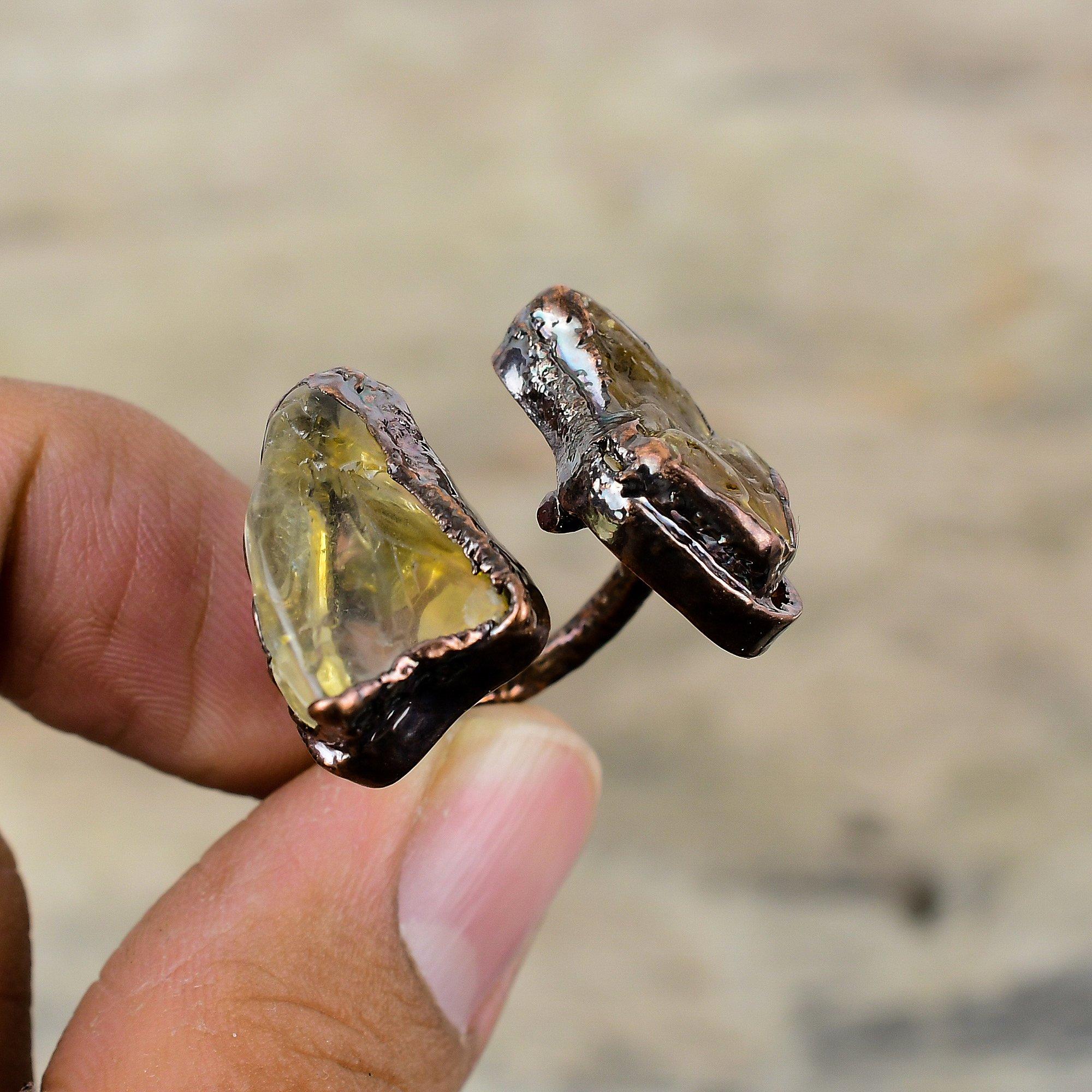Citrine Rough Ring Electroformed Copper Ring Handmade Ring Copper Jewelry Adjustable Ring Gemstone Ring Gift For Women Electroformed Jewelry