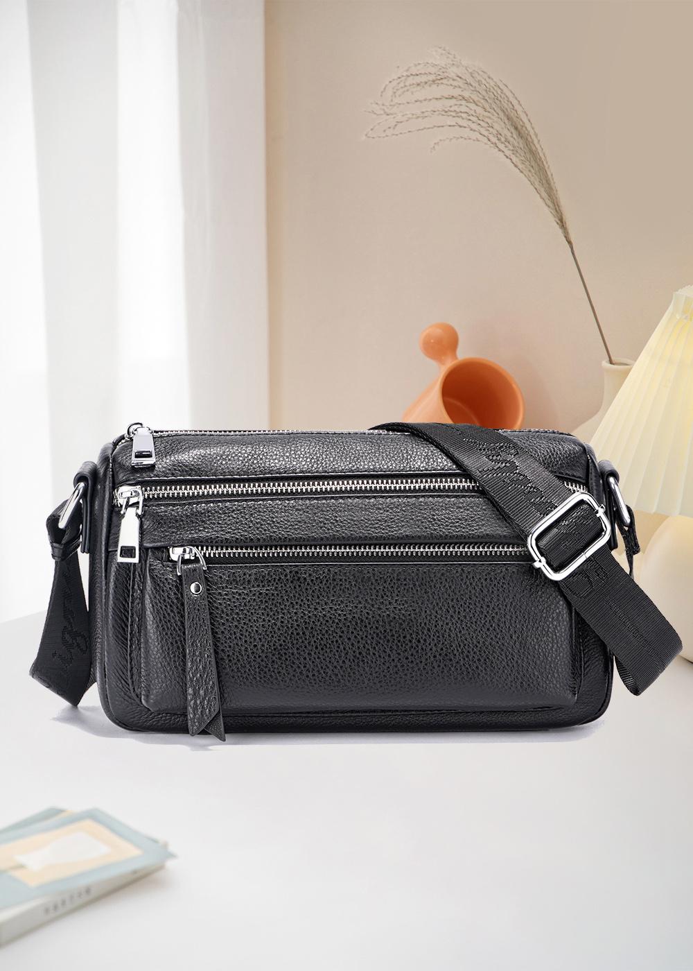 Zency Women Leather Handbag Shoulder Bag Silver Zipper Crossbody