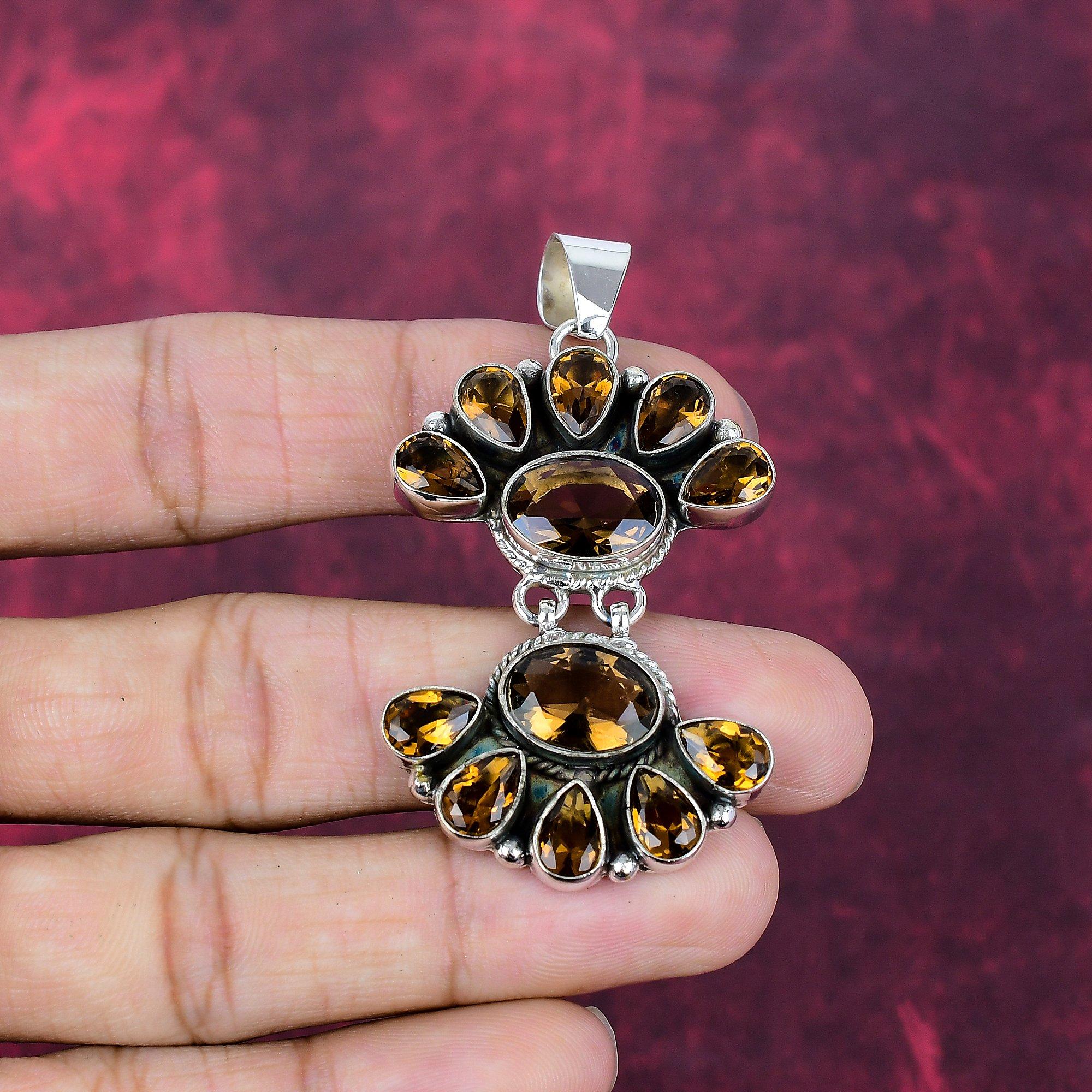 Smoky Topaz Handmade Gemstone Pendant, 925 Solid Sterling Silver Pendant Antique Jewelry, For Engagement Gift