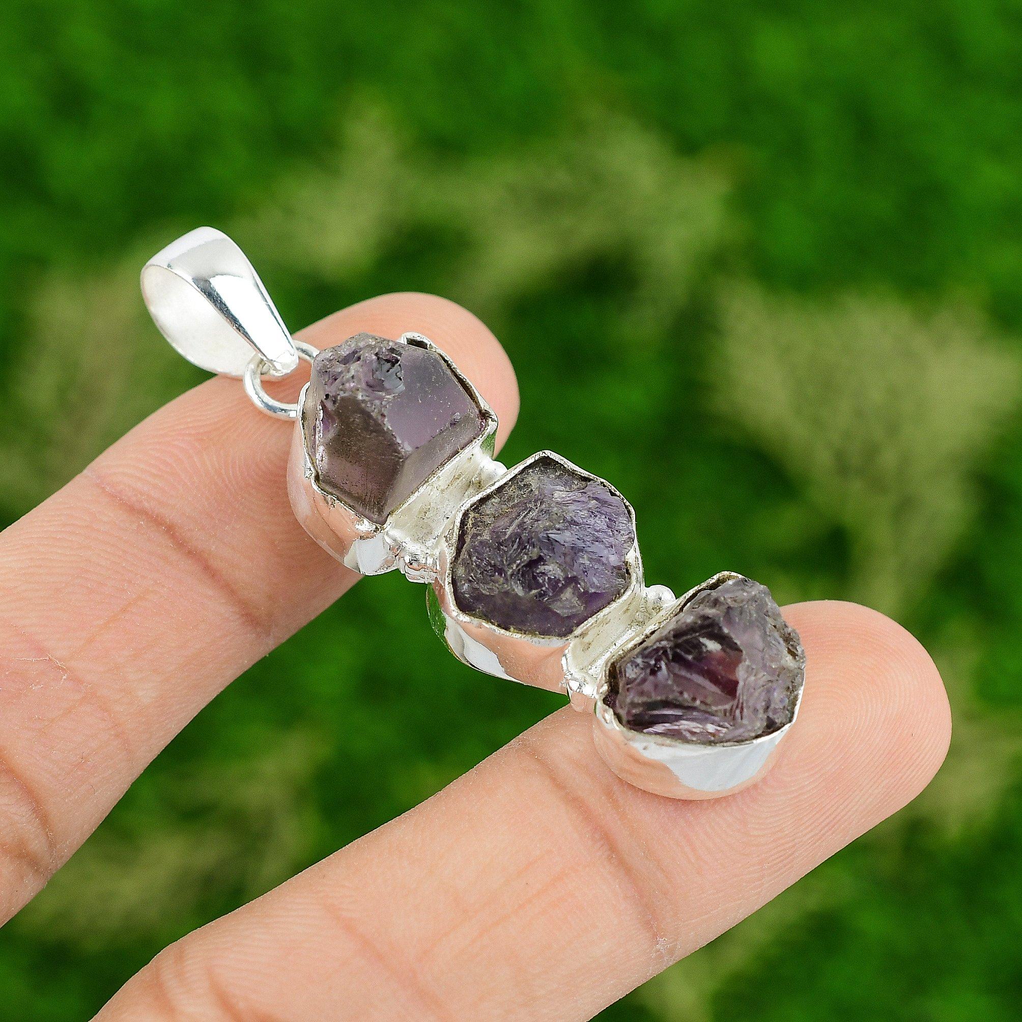 Sisters Day Deal Sterling Silver African Amethyst Rough Stone Pendant Jewelry