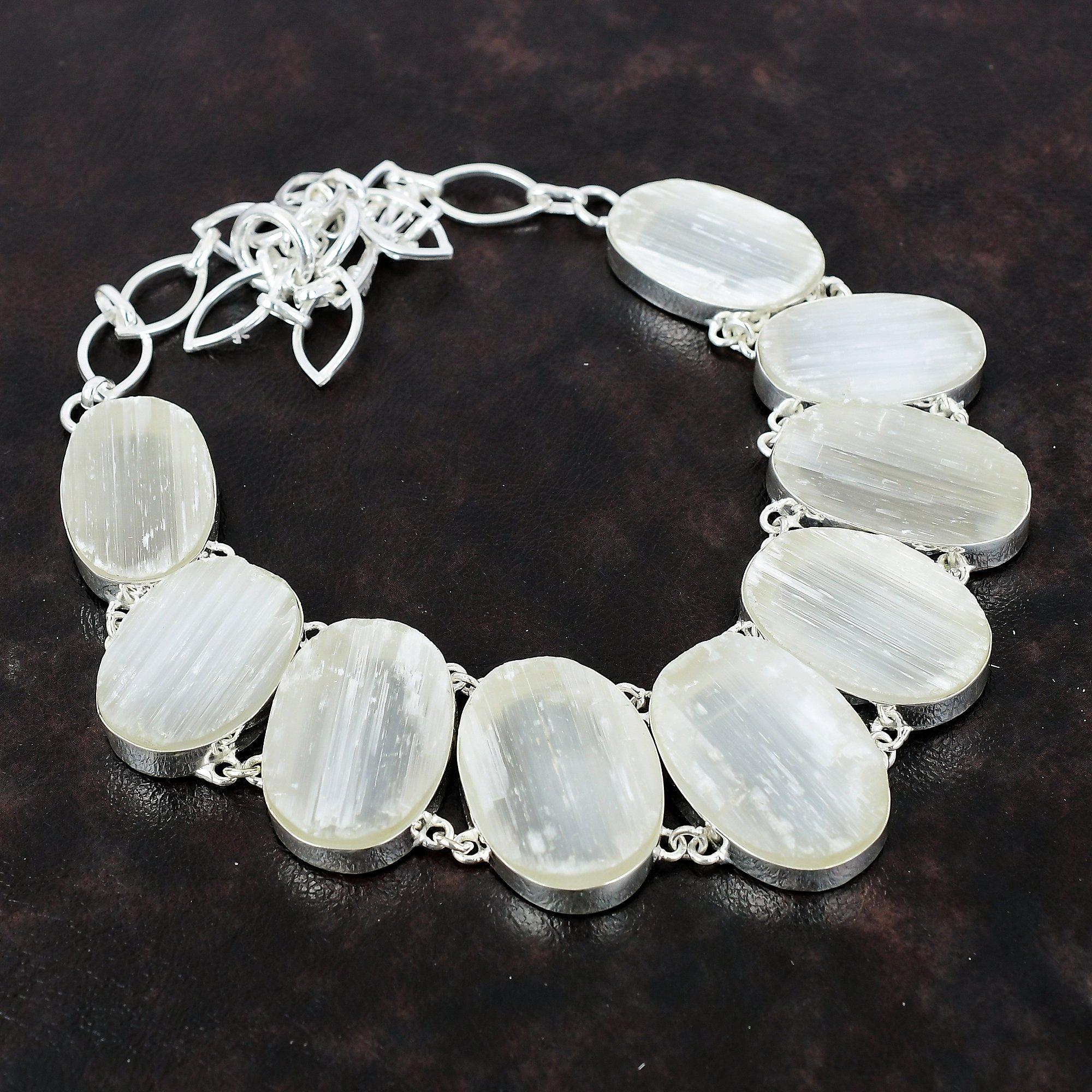 Selenit Druzy Halskette 925 Sterling Silber Halskette echter Edelstein handgemachter Schmuck verstellbare Kette Halskette Geschenk für Frauen Antiker Schmuck