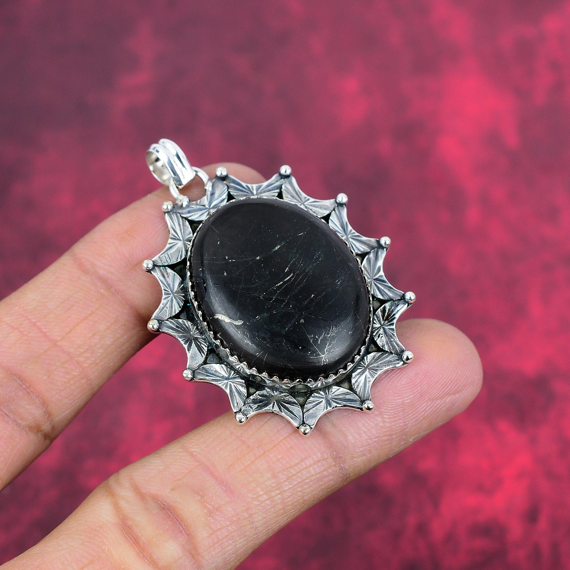 Pendentif en shungite, bijoux en argent sterling massif 925 avec pierres précieuses, pendentif fait main, pour Thanksgiving