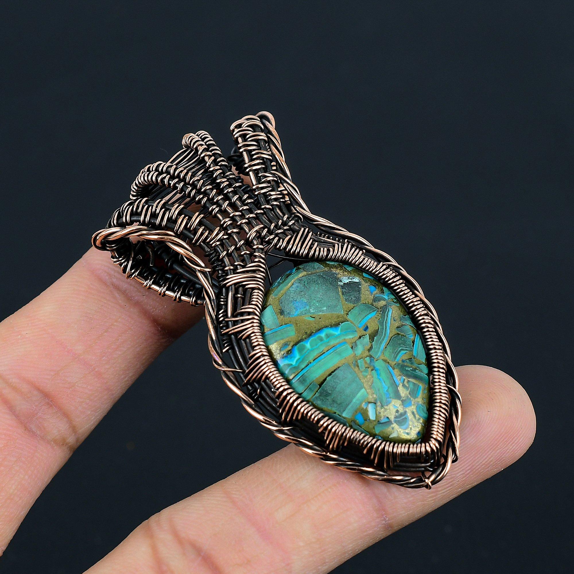 Copper Malachite Gemstone Handmade Copper Wire Wrap Jewelry Pendant For Wedding Gift
