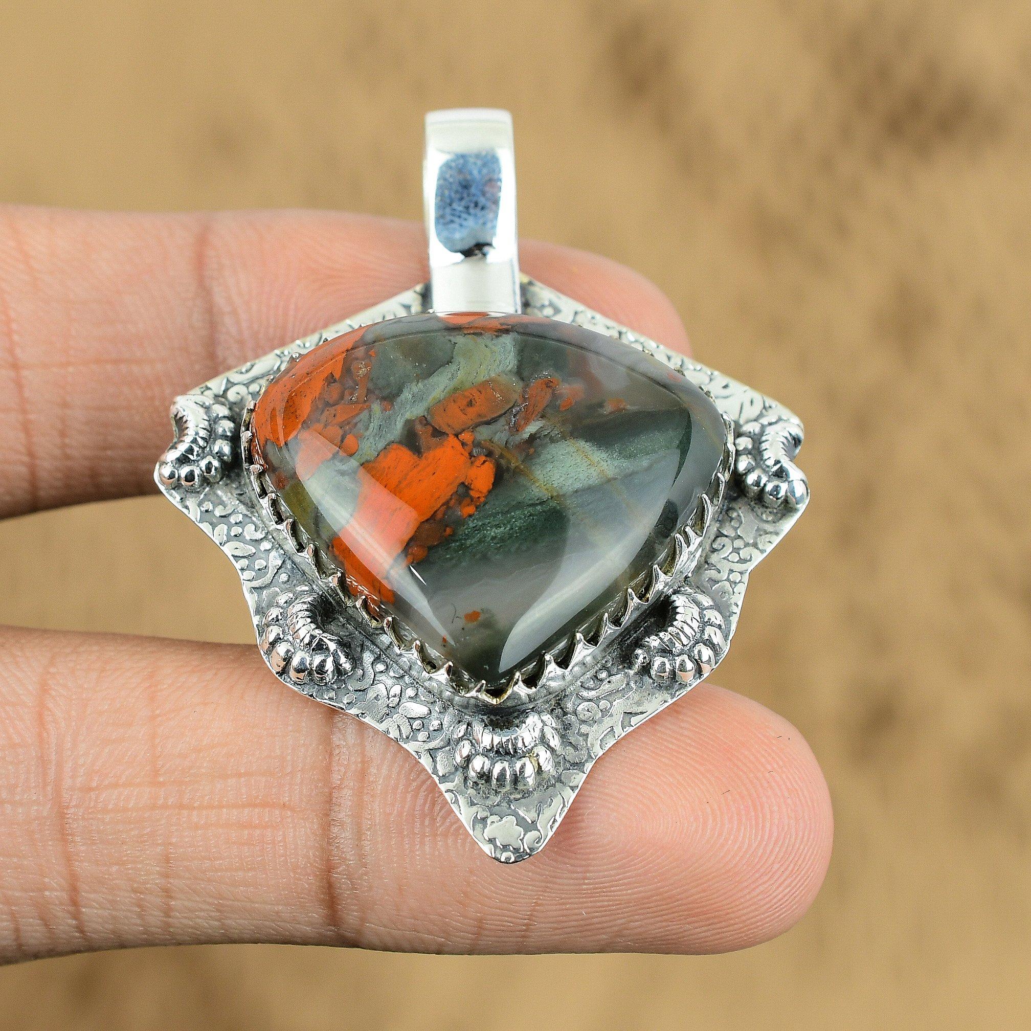 Natural Red Snakeskin Jasper Gemstone 925 Sterling Silver Pendant For Women