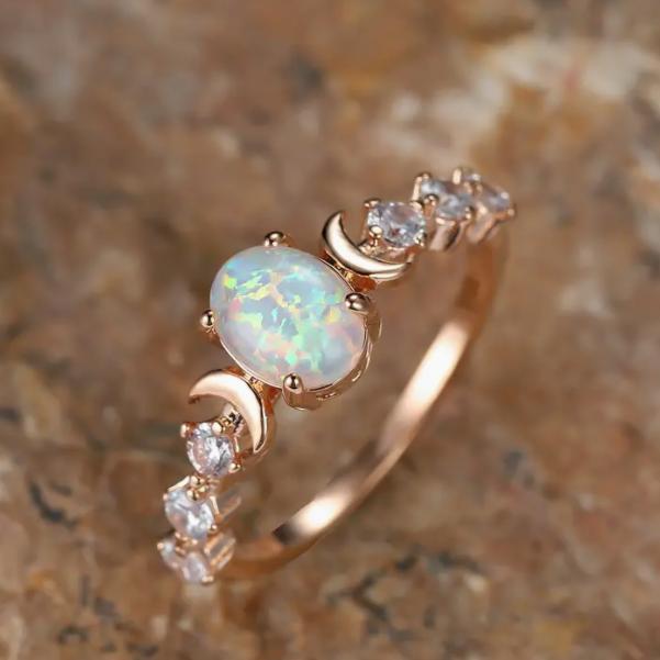 Bague En Pierre De Feu Blanche Arc-en-ciel, Couleur Argent Rose Or, Petites Bagues De Lune Pour Femmes, Bandes De Mariage, Pierre Ovale, Bague De