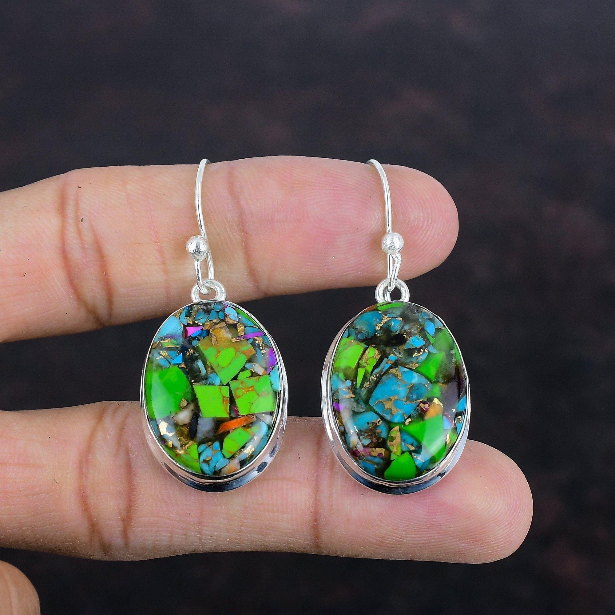 Fiesta Kingman Turquoise Earring Gemstone Jewelry Multi Copper Turquoise Earrings 925 Sterling Silver Earrings Handmade Earring Boho Jewelry