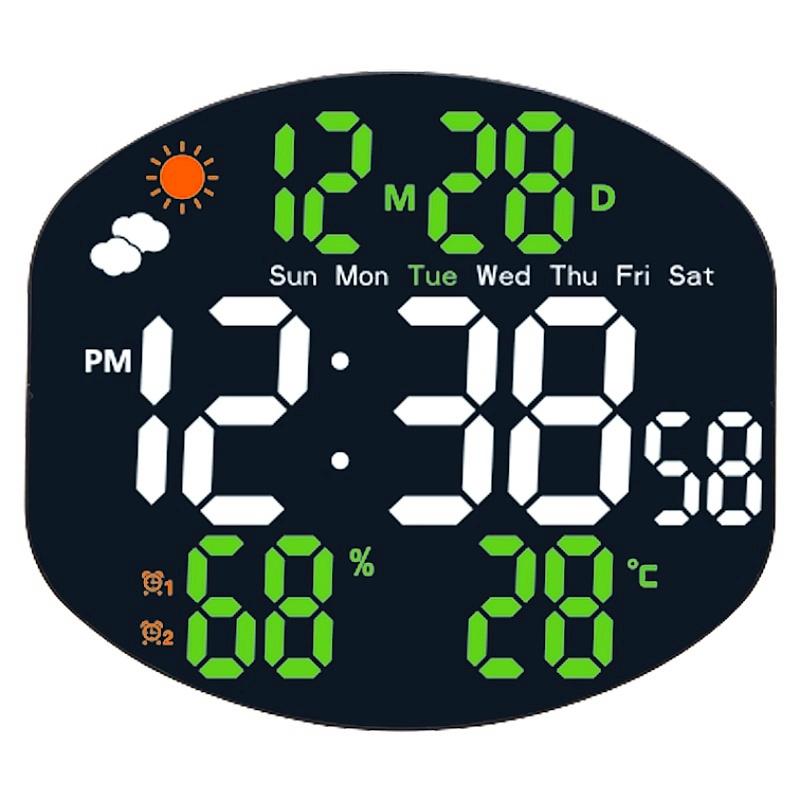 Large Digital Wall Clock Weather Station Forecast TEMP Humidity Date Week Night Mode Table Clock 2 Alarm 12/24H LED Alarm Clock