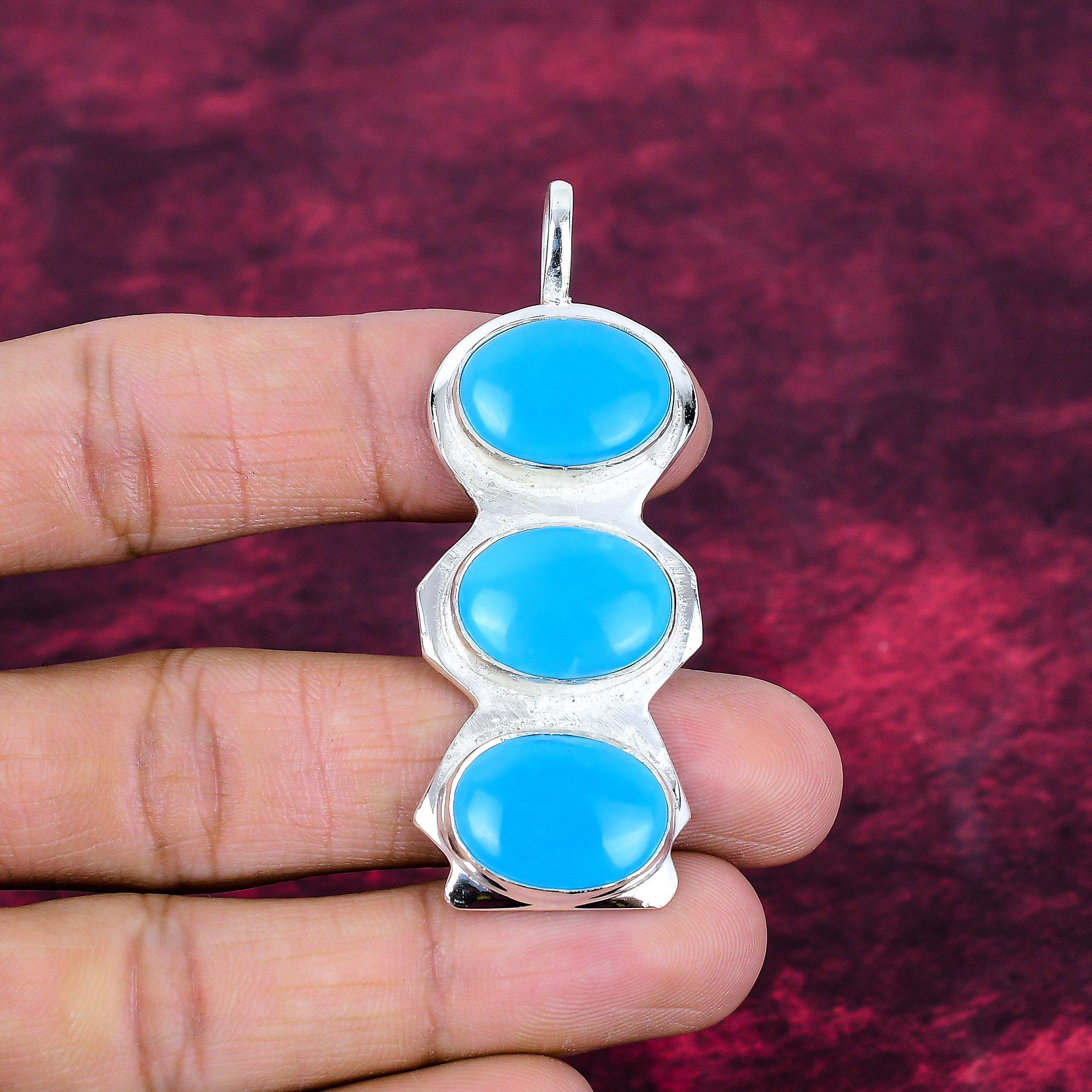 Sovande Turkos 925 Massivt Sterlingsilver Hänge, Handgjort Ädelstenshänge Smycken, Gåvor Till Fru Helt Nytt Hänge