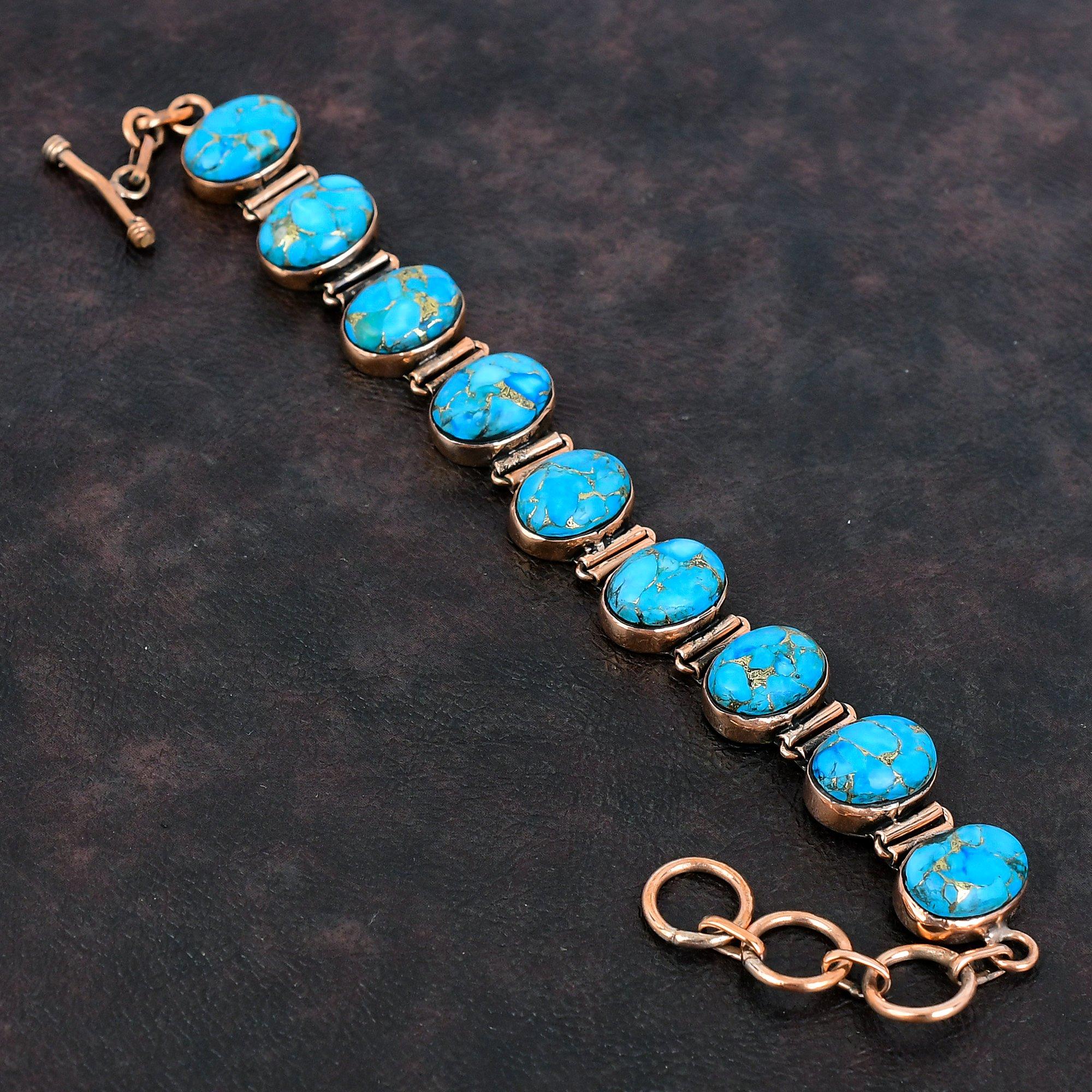 Copper Blue Turquoise Bracelet Copper Bracelet Adjustable Chain Bracelet Copper Jewelry Handmade Bracelet Gift For Mom Real Gemstone Jewelry