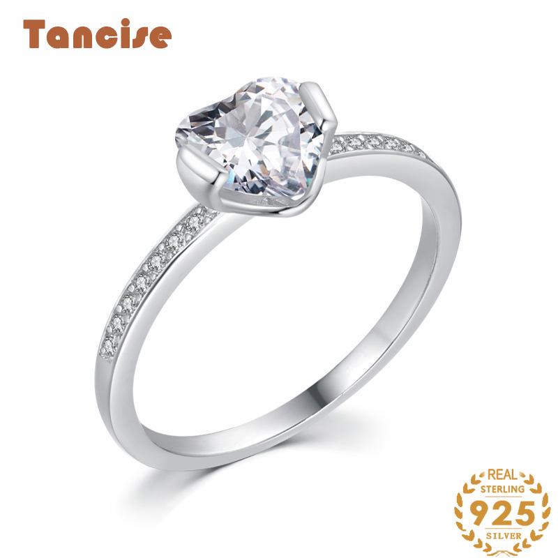 Tancise Classic 925 Sterling Silver  Zircon Ring Ladies Jewelry Wedding Promise Party Gift