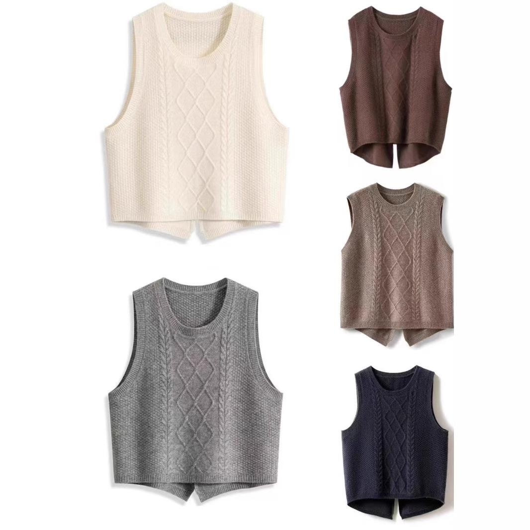 Women Cable Knit Waistcoat, Loose Sleeveless Knitted Vest, High Quality All Season Casual Sweater Gilet