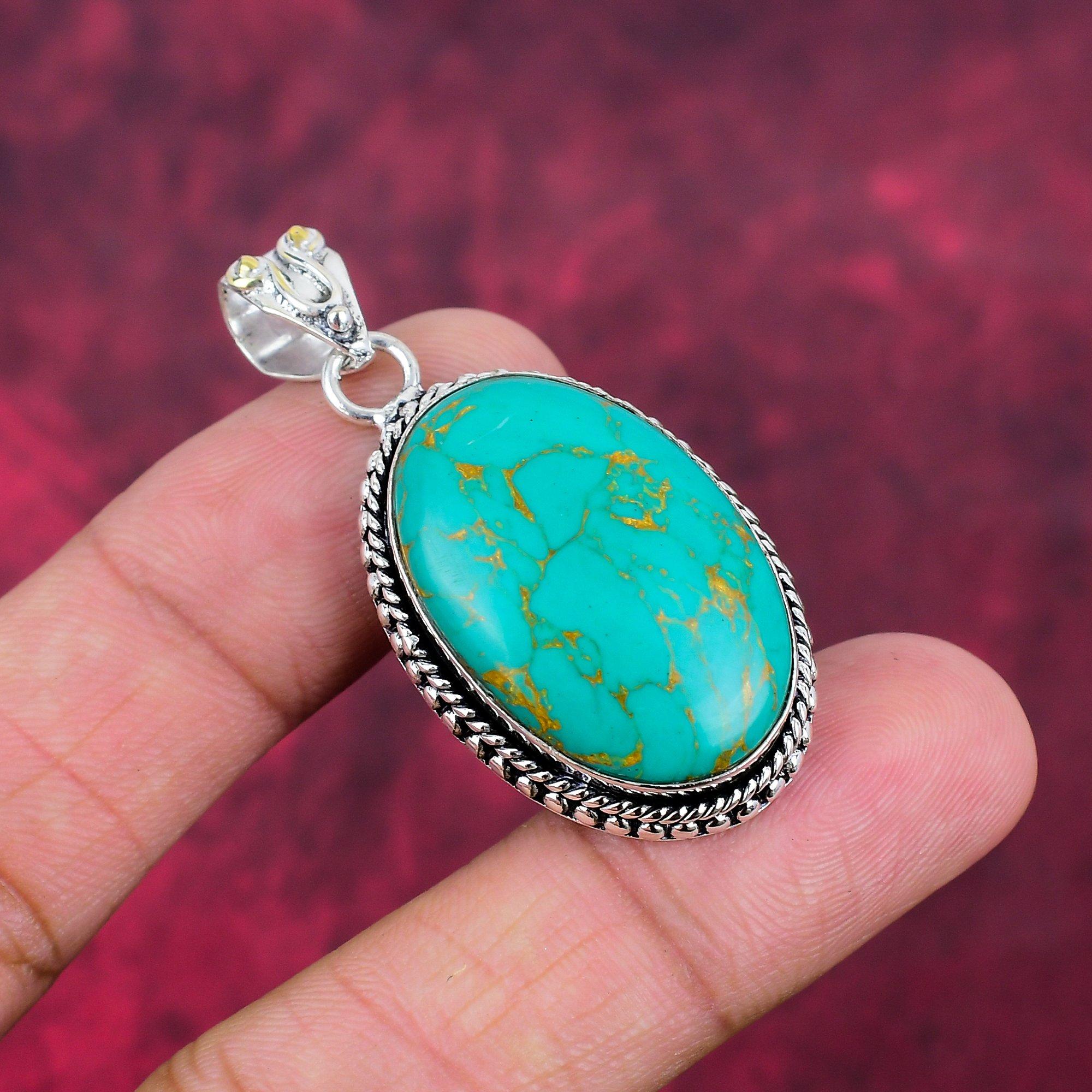Arizona Turquoise Gemstone Pendant, 925 Solid Sterling Silver Pendant Jewelry, Handmade Antique Jewelry Gift For Mother