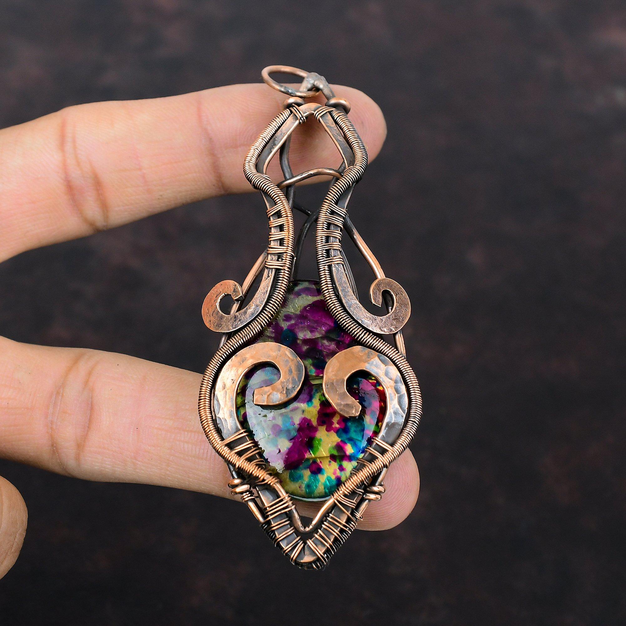 Multi Fire Labradorite Pendant Copper Wire Wrapped Jewelry Gemstone Pendant Labradorite Jewelry Handmade Pendant Copper Pendant Gift For Him