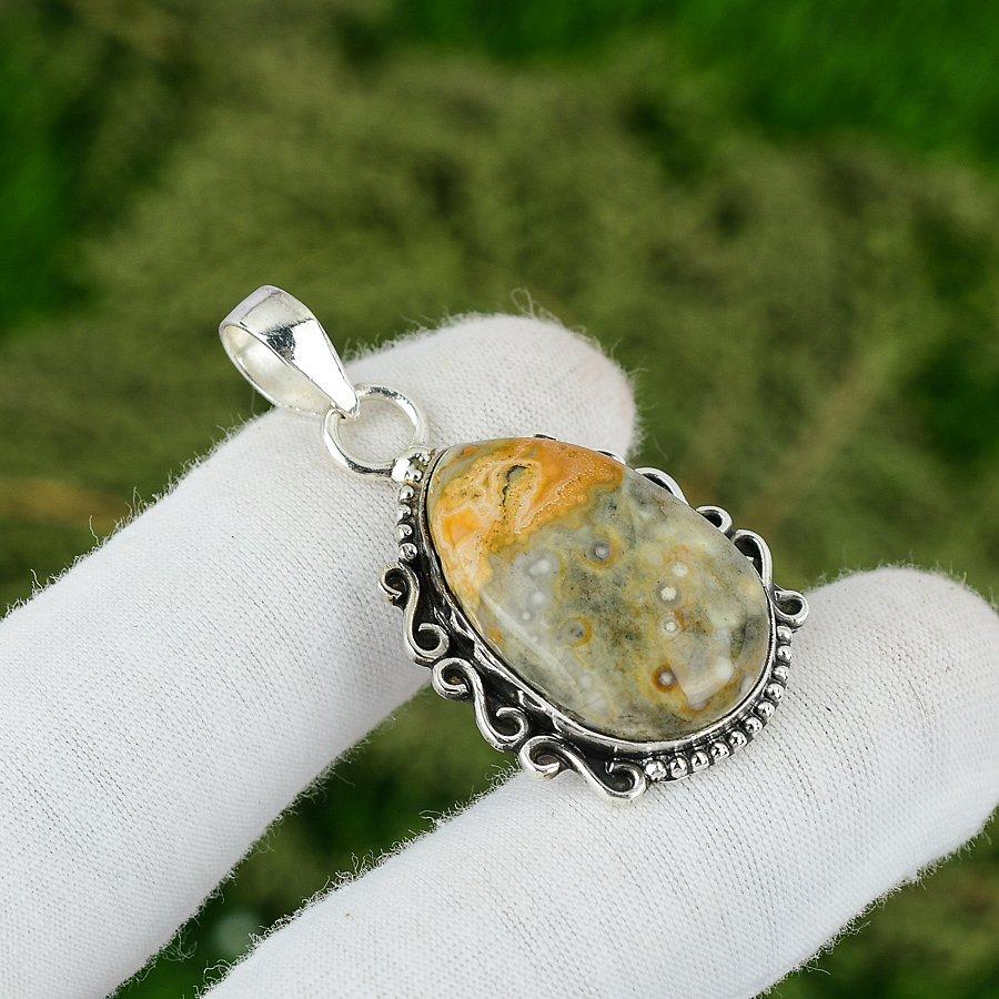 Pear Ocean Jasper Stone Sister Artisan Unique Bezel Pendant 925 Sterling Silver