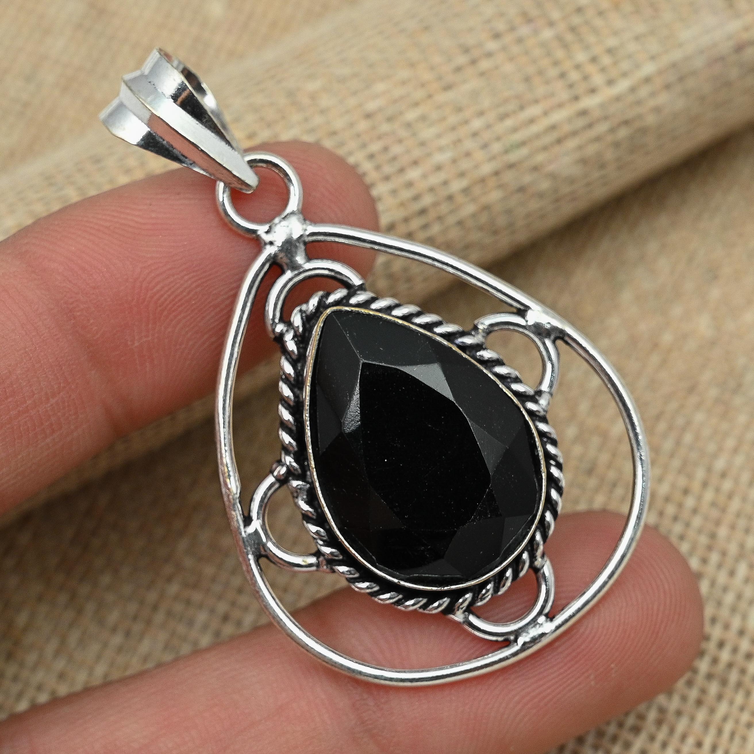 Black Spinel Precious Gemstone 925 Sterling Silver Pendant Handmade Jewelry Wedding Gift