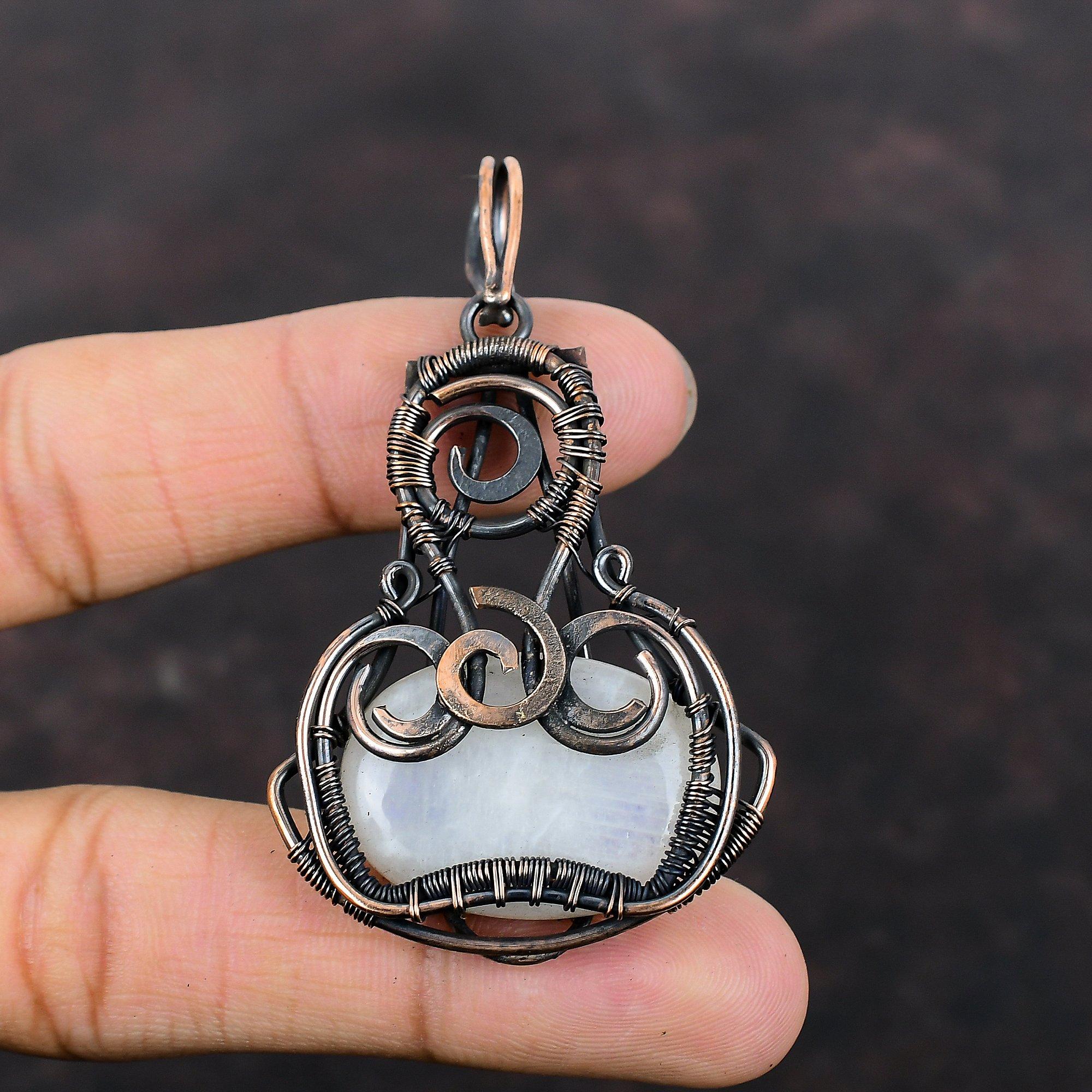 Rainbow Moonstone Pendant Copper Wire Wrapped Pendant Handmade Gemstone Jewelry Brand New Pendant Copper Jewelry For Gift Birthstone Pendant