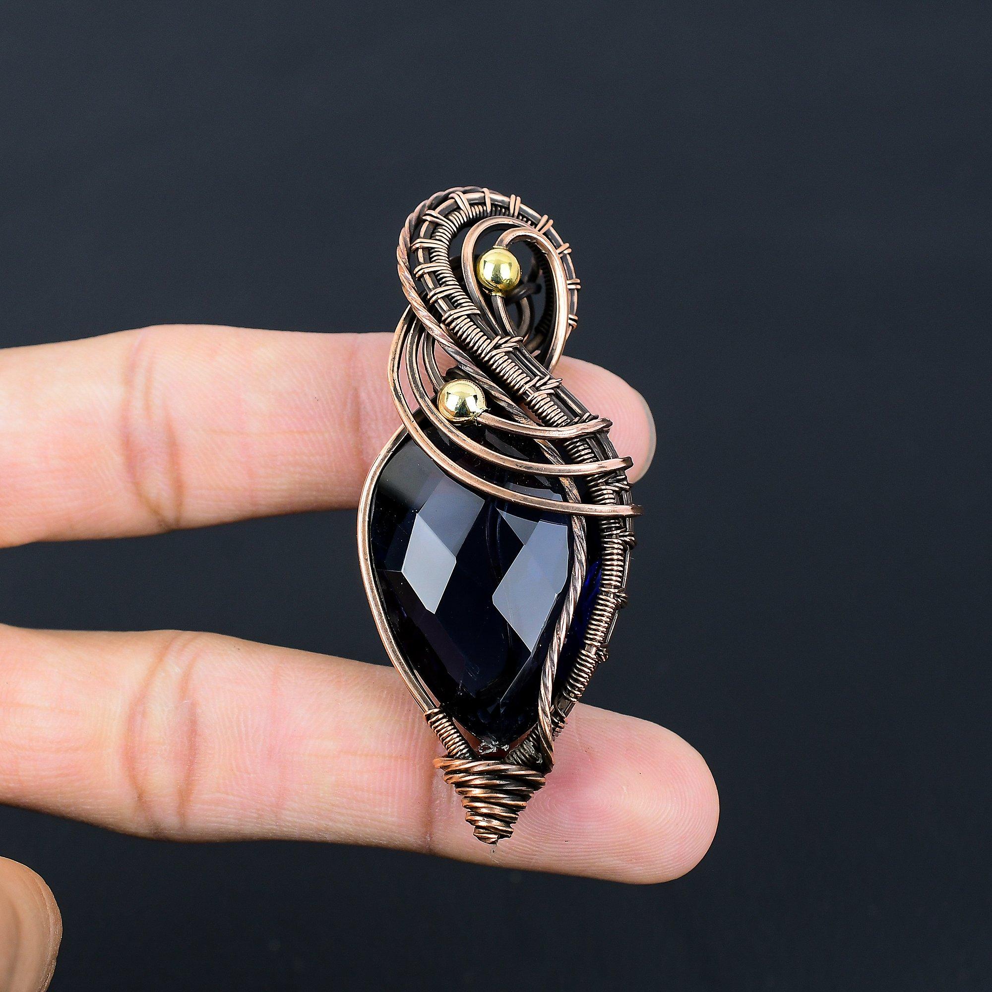 Safir albastru pietre prețioase lucrate manual cu sârmă de cupru pur bijuterii pandantiv învelite pentru Ziua Memorialului