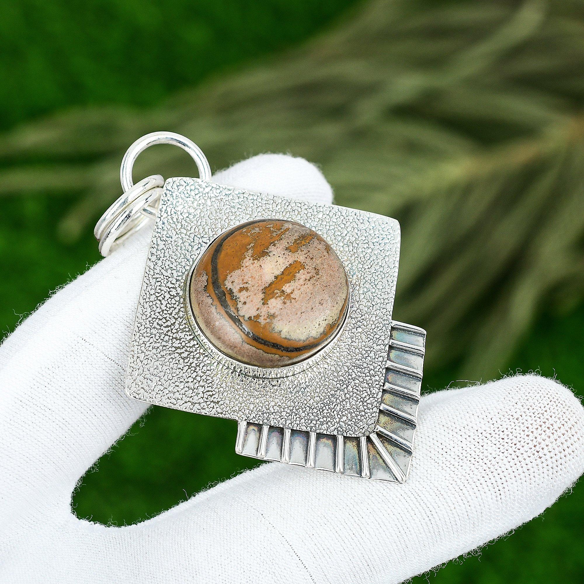 Natural Picture Jasper Gemstone Pendant 925 Sterling Silver Jewelry For Women