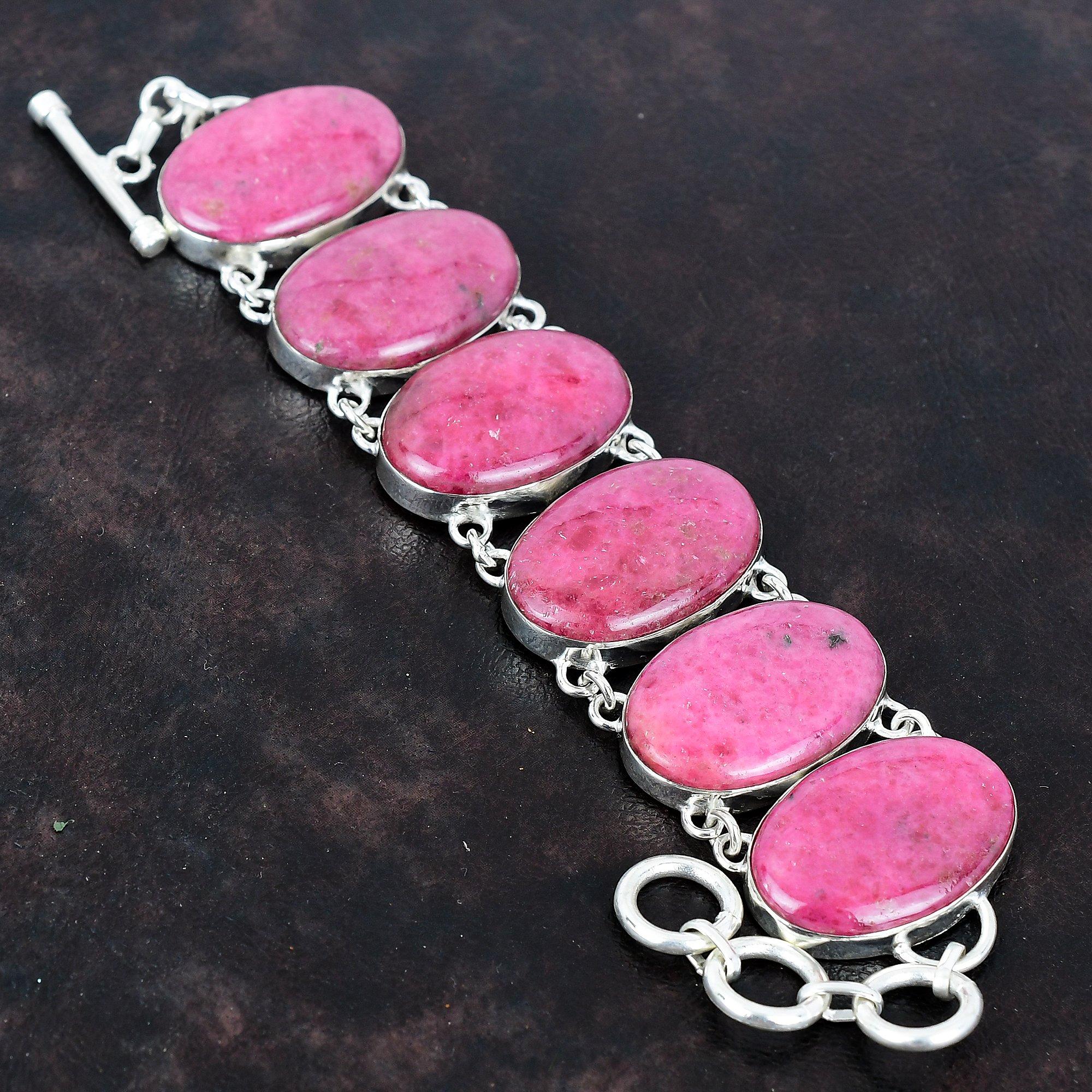 Rhodonite Bracelet Natural Gemstone Bracelet Handmade Antique Jewelry 925 Sterling Silver Bracelet Adjustable Chain Bracelet Gifts for Wife