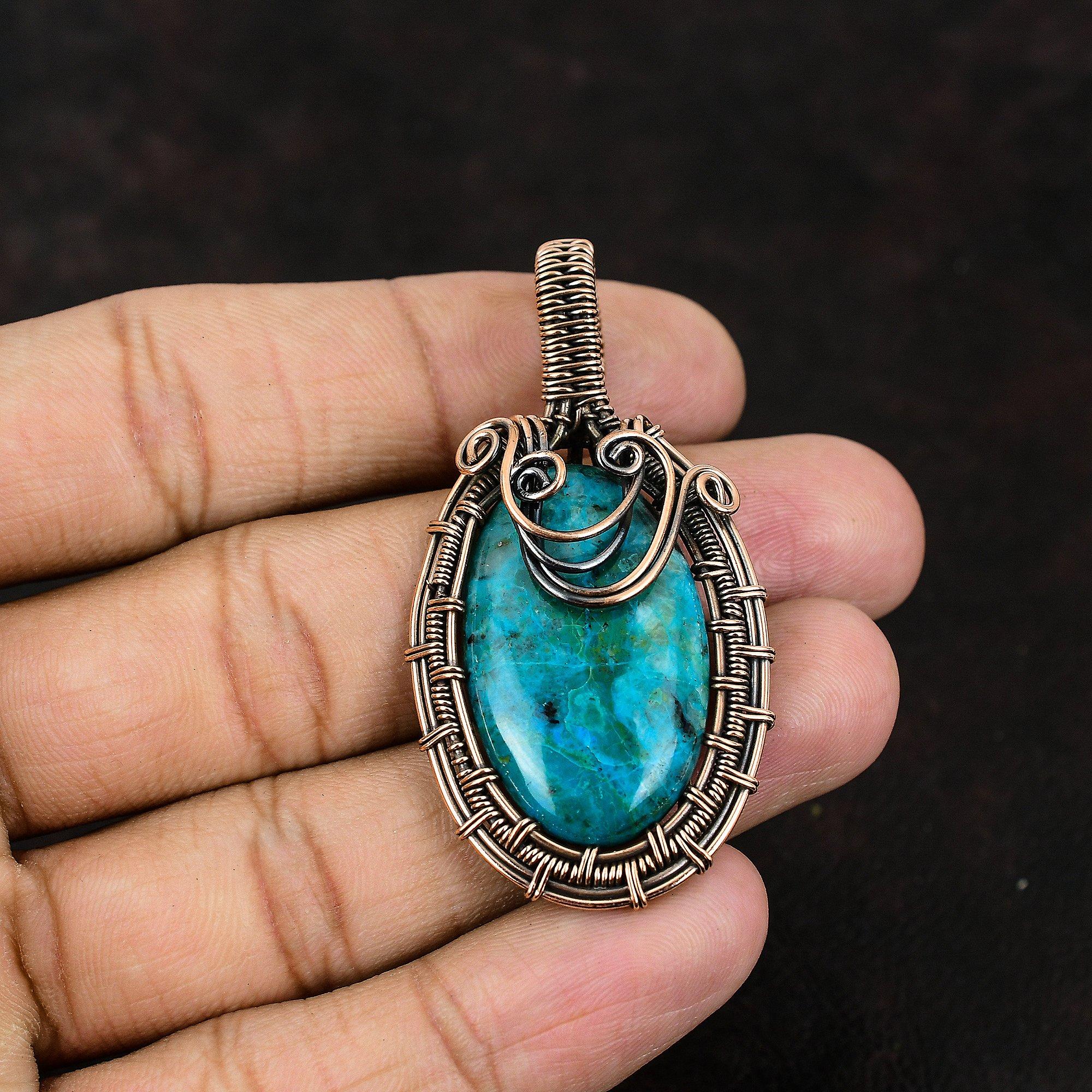 Chrysocolla Pendant Gemstone Pendant Copper Wire Wrapped Pendant Copper Jewelry Handmade Women Pendant Gift For Him Chrysocolla Gift For Mom
