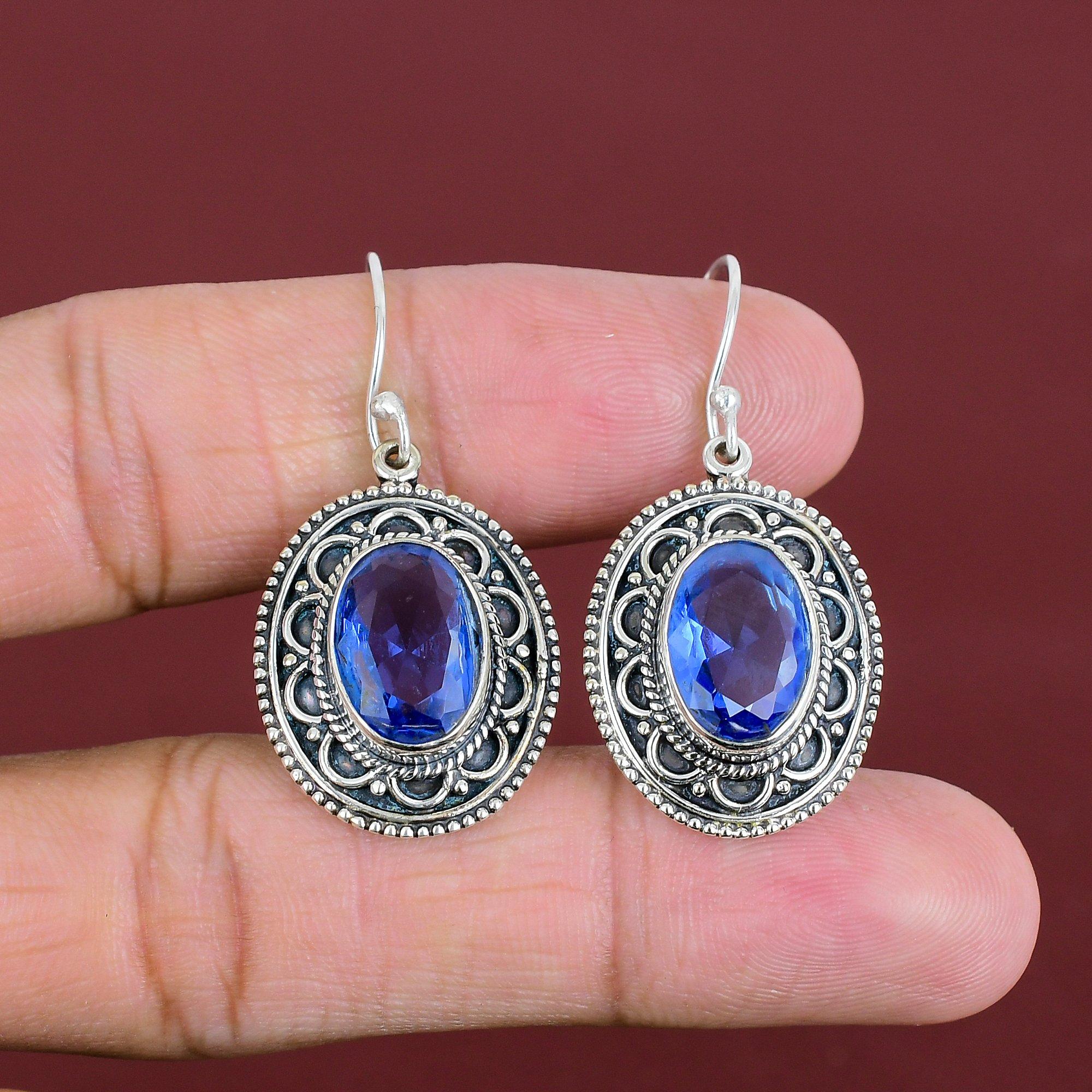Faceted Tanzanite Quartz Earring Natural Gemstone Earrings 925 Sterling Silver Earring Vintage Dainty Jewelry Handmade Earring Gifts For Her