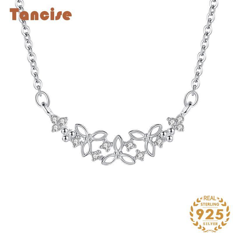 Tancise S925 Sterling Silver Necklace Women's Korean Version Simple Micro Inlaid Pendant Neck Chain Necklace Collarbone