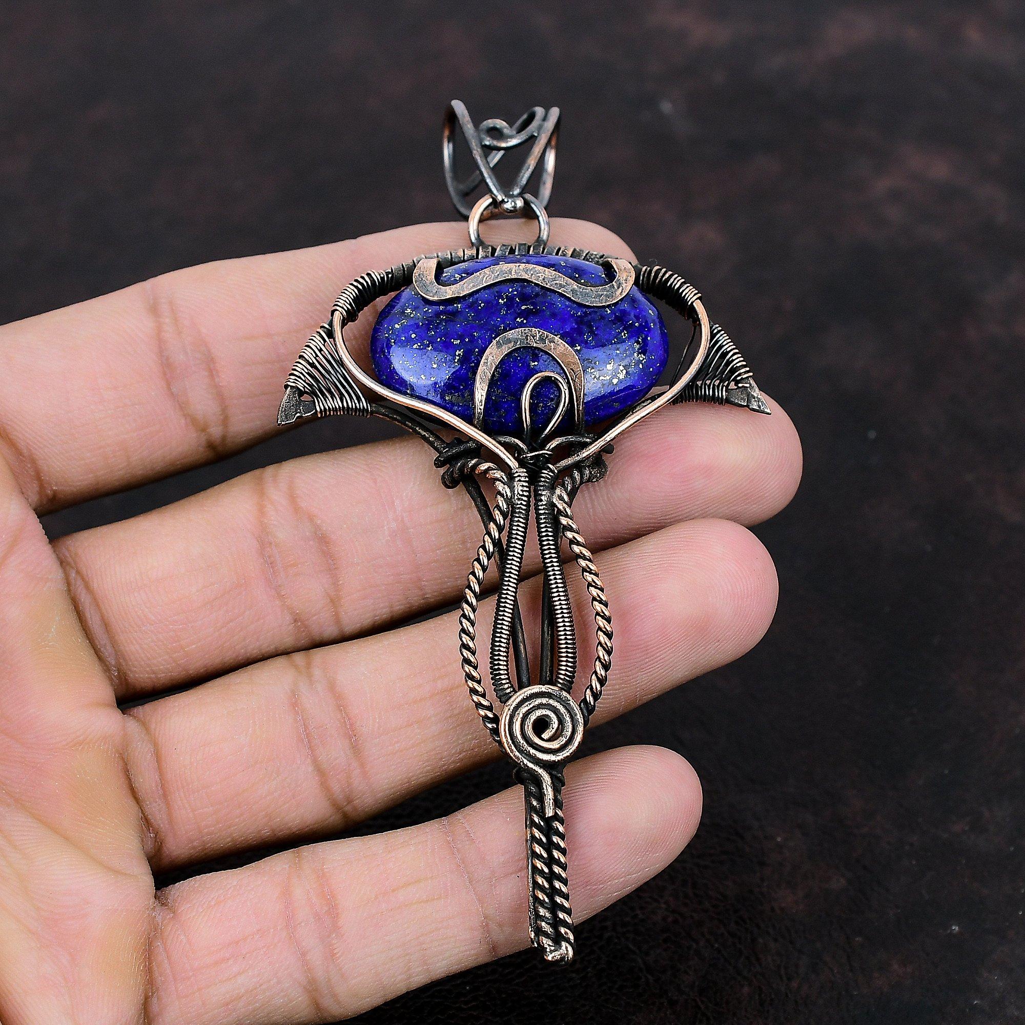 Lapis Lazuli Pendant Copper Wire Wrapped Pendant Handmade Lapis Lazuli Jewelry Natural Gemstone Pendant Gift For Women Unique Copper Jewelry