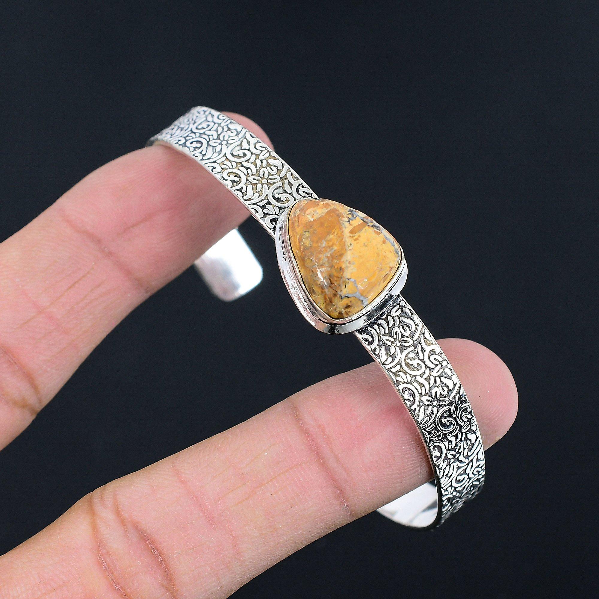 Sterling Silver Trillion Maligano Jasper Stone Birthday Wedding Bangle Jewelry