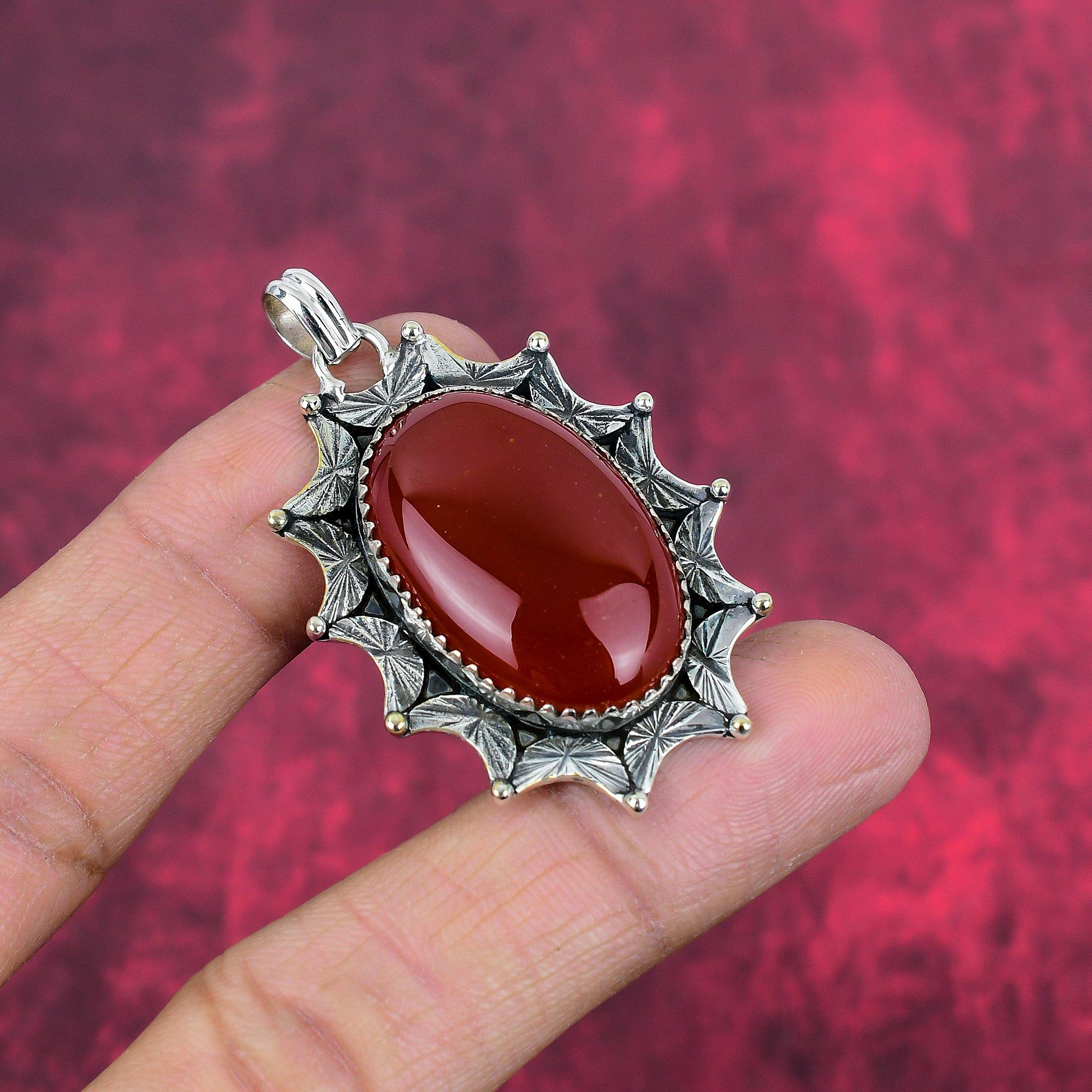 Karneol 925 Sterling Silber Anhänger, handgefertigter Edelstein Anhänger Schmuck, Geschenke für Frau Brandneuer Anhänger