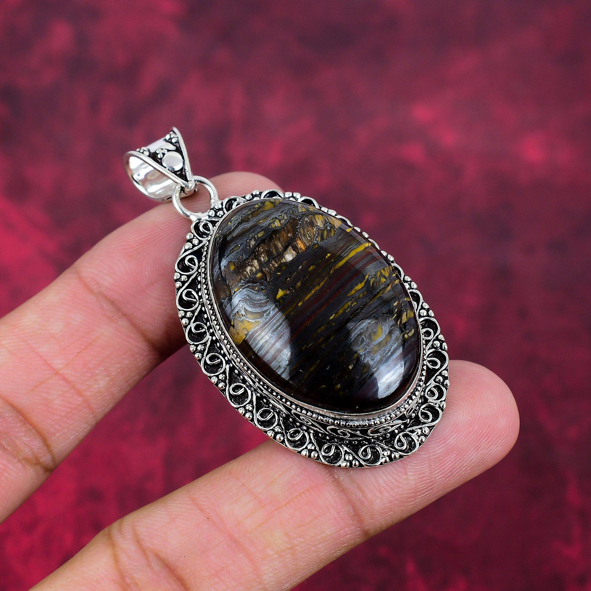 Iron Tiger's Eye Handmade Gemstone Pendant, 925 Solid Sterling Silver Pendant Unique Design Jewelry, For Thanksgiving