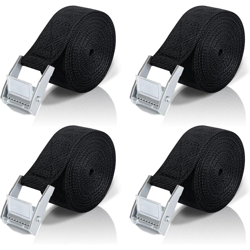 Tie Down Straps With Ratchet, Set Of 4 - 5 Meter Tie Down Straps, Bicycle Strap, Black Fastening Strap For Car, Bicycle, Canvas Vehicle