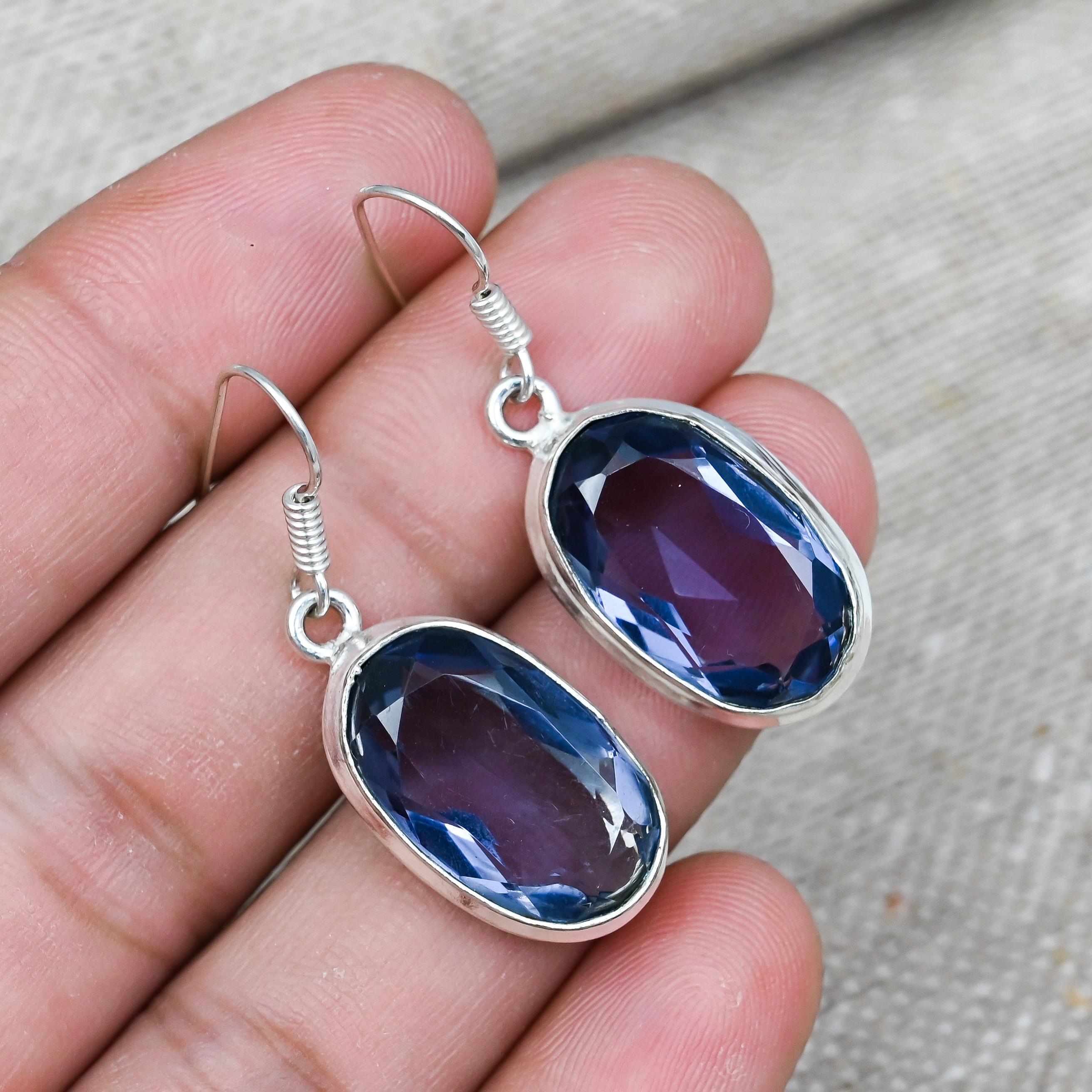 Iolite Gemstone 925 Sterling Silver Handmade Earring Jewelry Beauteous Gift For Love