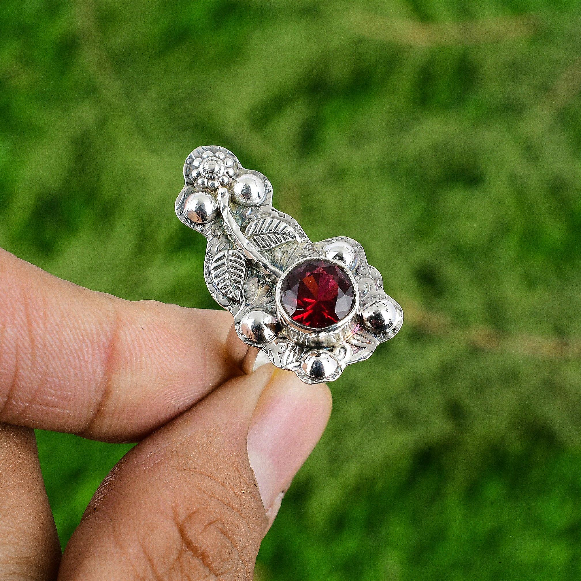 925 Sterling Silver Mozambique Garnet Gemstone New Stackable January Flower Ring