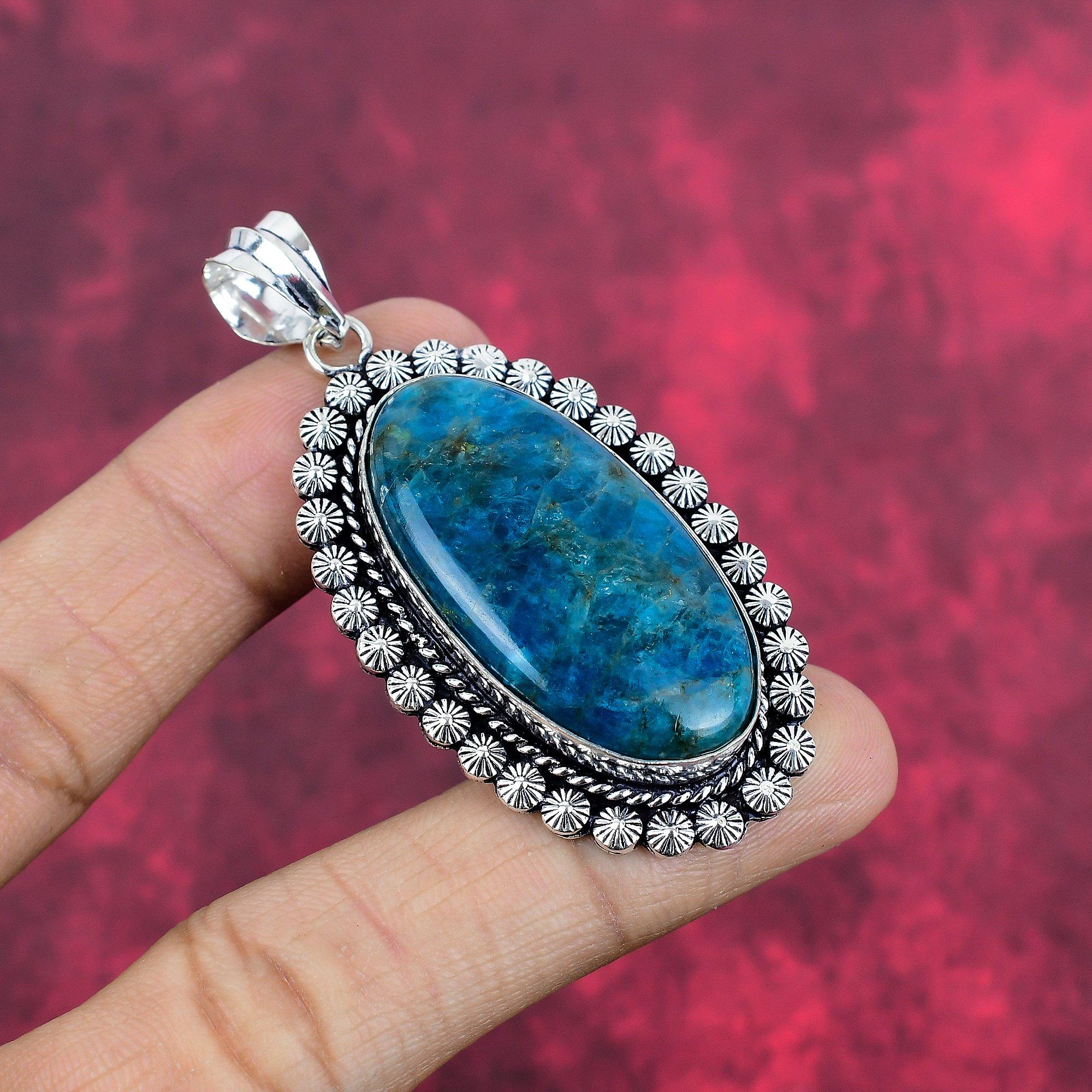 Neon Apatite Pendant 925 Sterling Silver Jewelry, Amazing Gemstone Jewelry Silver Chain Pendant, Handmade Pendant For Wedding Gift