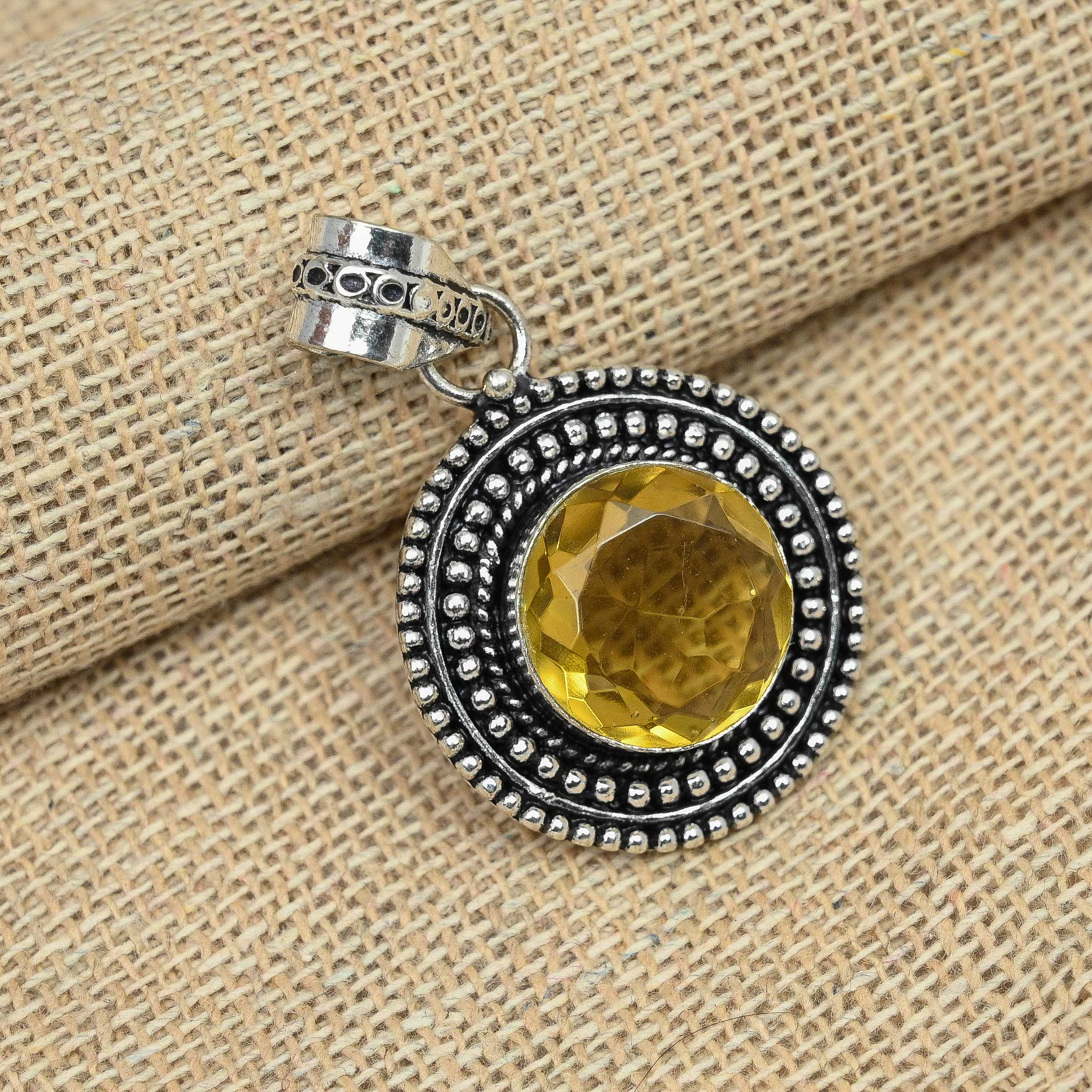 Citrino Topázio Gemstone 925 Prata Esterlina Sólida Pingente Feito à Mão Jóia Única